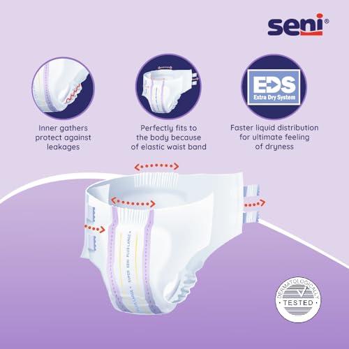 Seni Super Seni Plus breathable tape style adult diapers | double wetness indicator | premium fasteners | latex free | ultra absorbent | odour stop | dermatologically tested | side leakage protection |size large | waist size 39\" - 59\" (100 cm - 150 cm) 