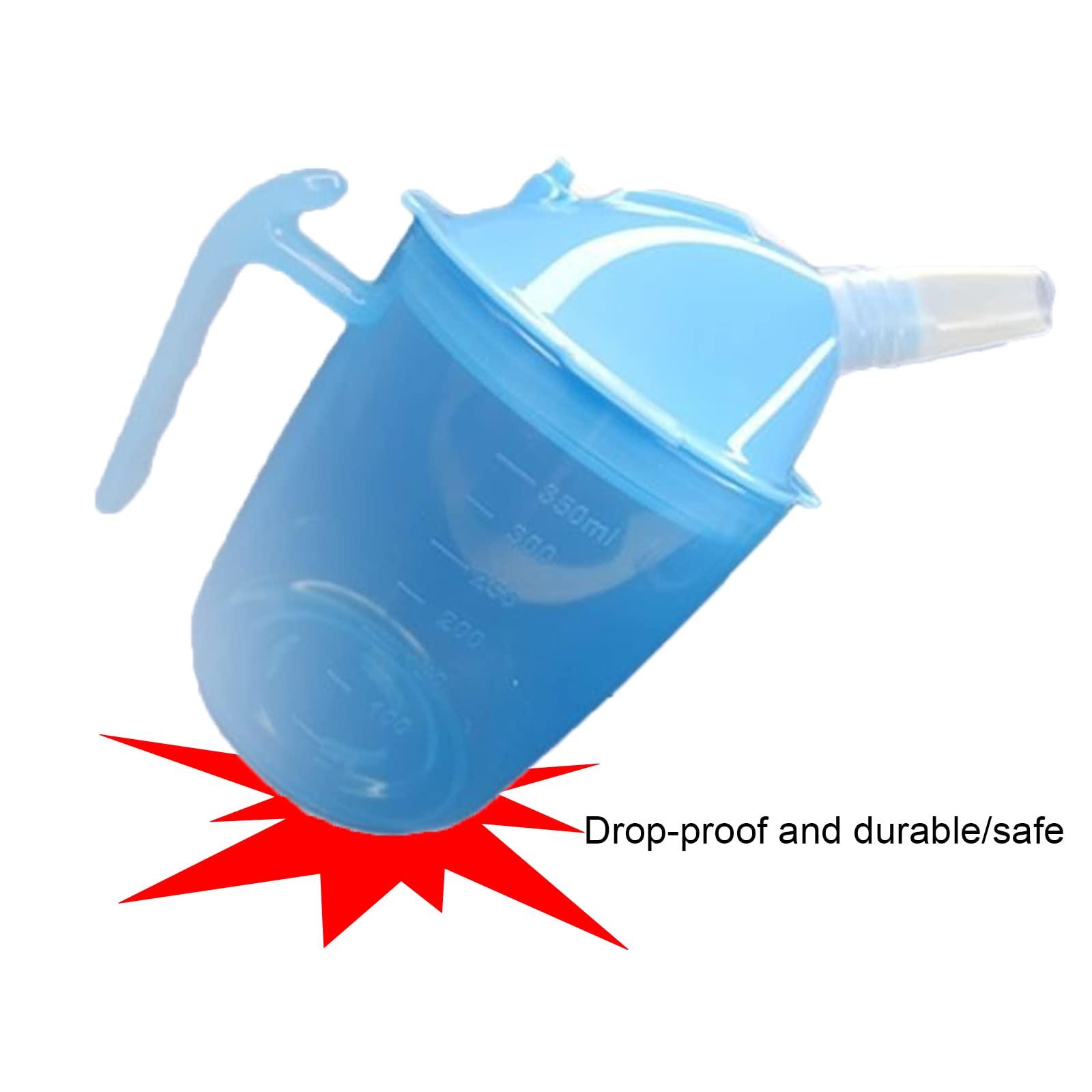 VOPHIA VOPHIA Drinking Beaker Cup for Disabled Adults, Convalescent No Spill Feeding Cup with Straw for Elderly Maternity Drink Water Porridge Soup 350ml (Blue)