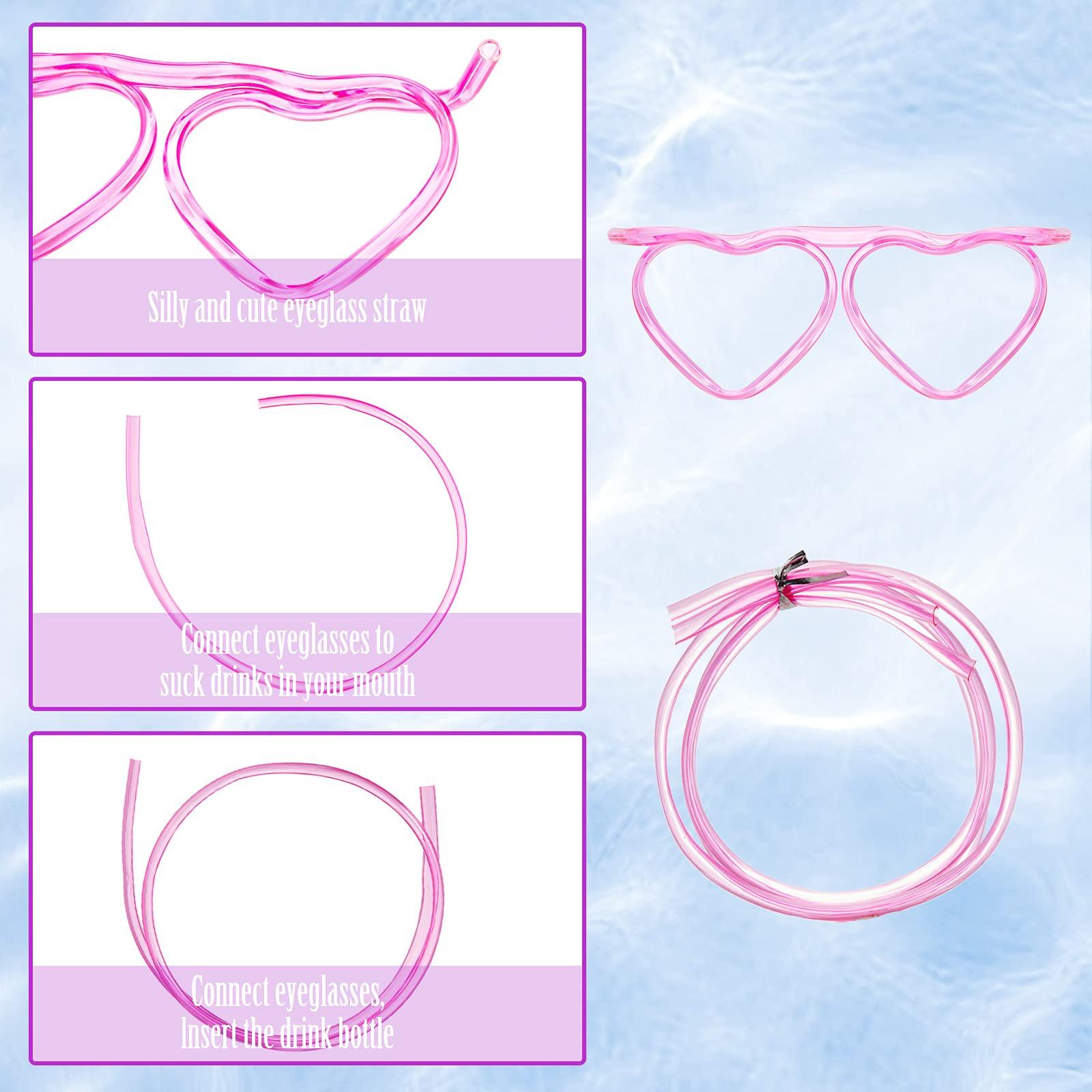Gelme Nutri 8PCS Silly Straw Glasses, Reusable Fun Loop Drinking Straw Eye Glasses, Novelty Eyeglasses Straw for Kids Party Annual Meeting Parties Birthday (4 Colors Heart)