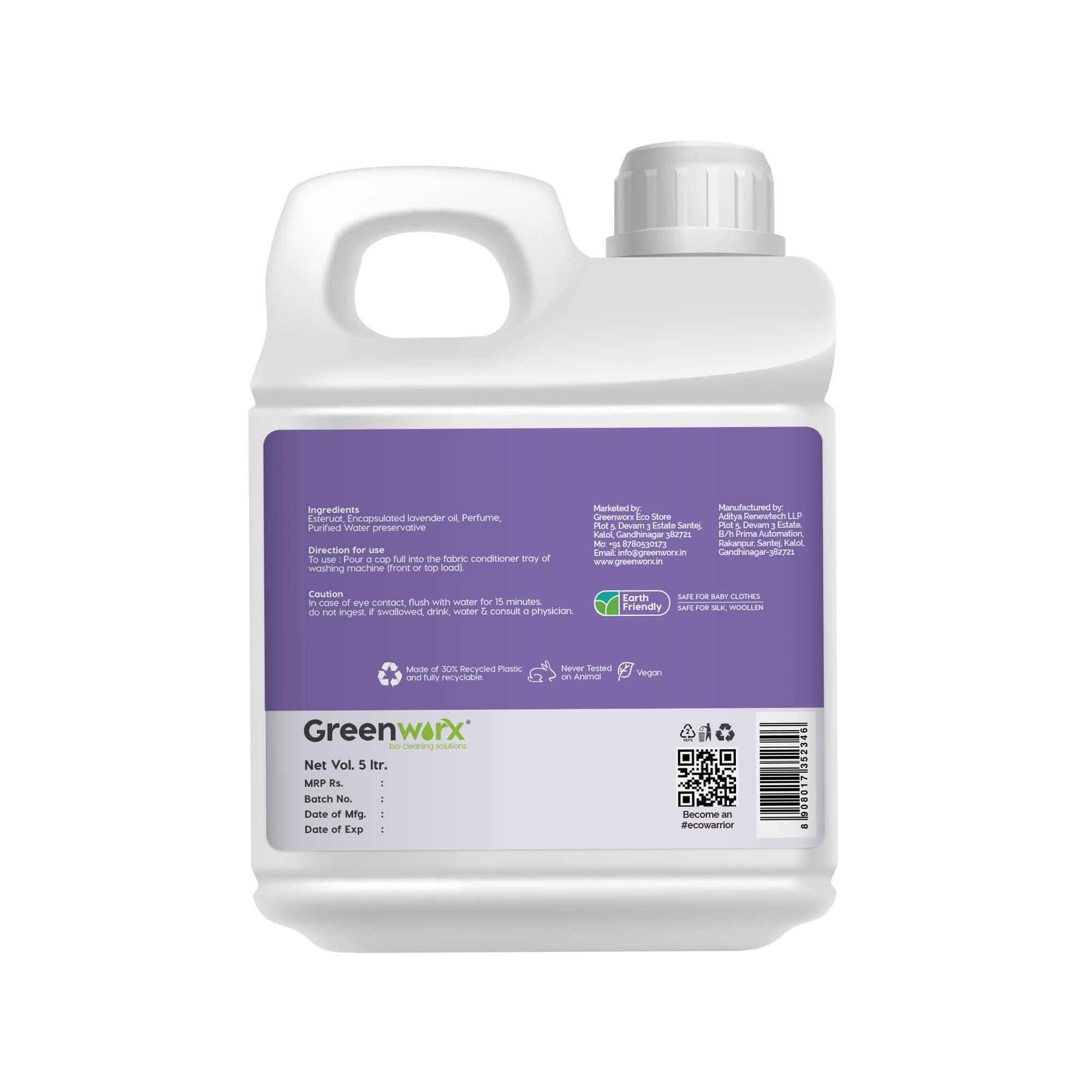 Greenworx Greenworx Natural Fabric Conditioner & Fabric Softner -5 Ltr I Lavender With Mint Fragrance Top Load & Front Load Washing Machine| Skin Safe, Baby Safe & Pet-Friendly, Liquid