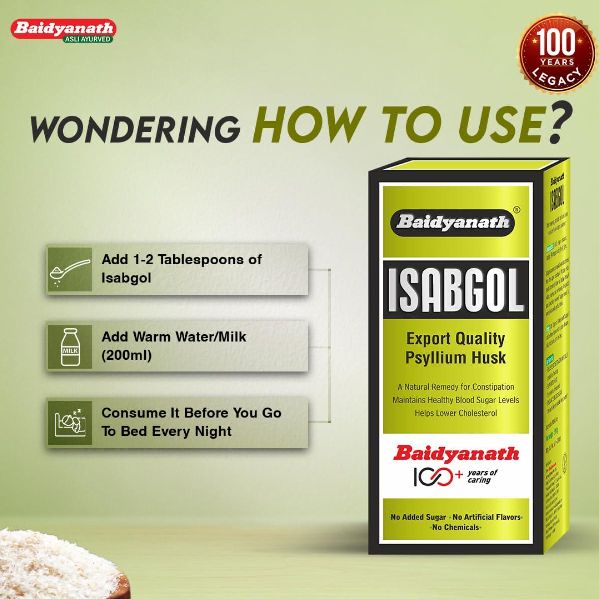Baidyanath Baidyanath Isabgol - Psyllium Husk Powder - 100gm | Effectively Relieves Constipation | Fibre Supplement For Digestion