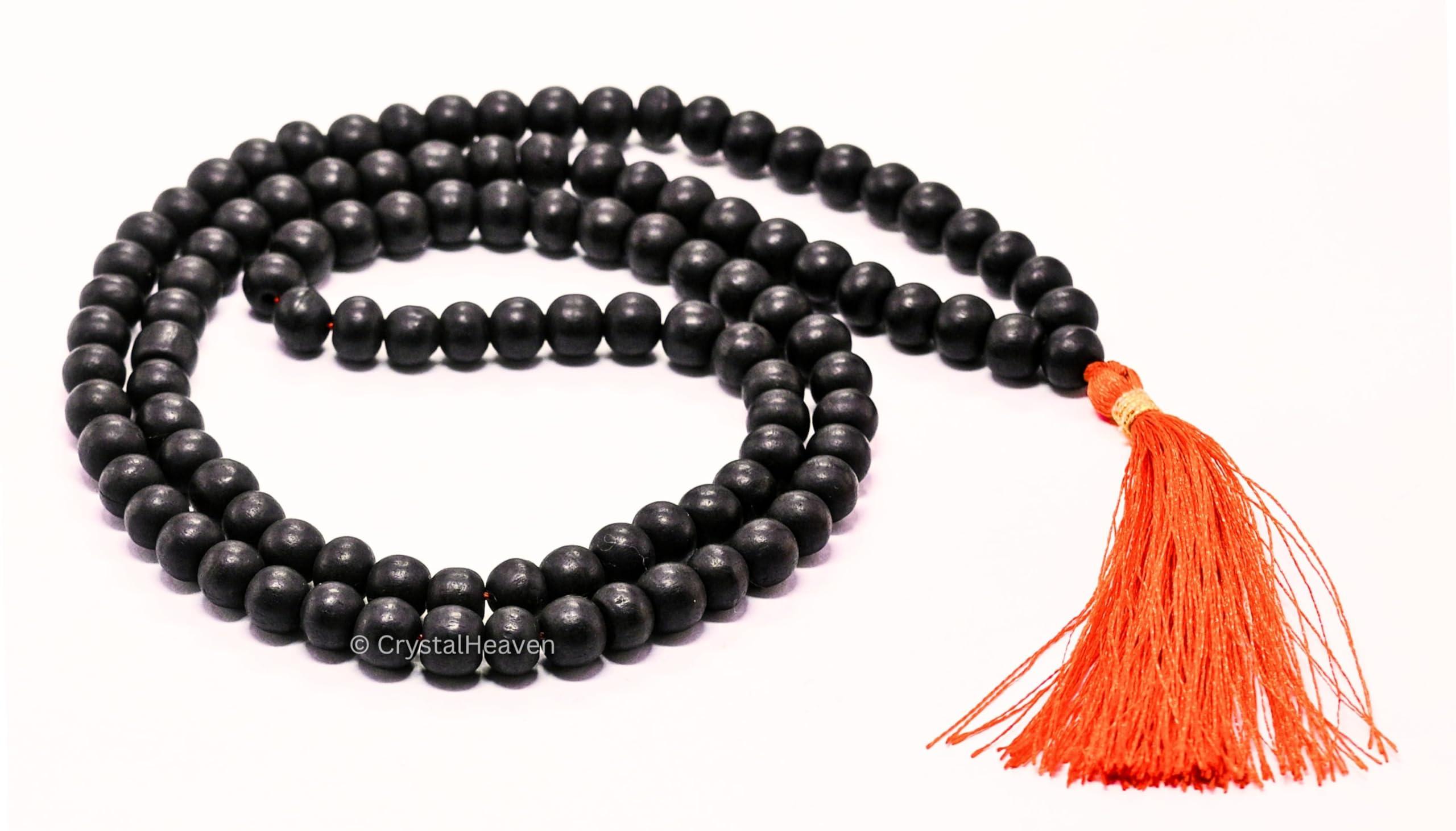 Crystal Heaven Certified Karungali Malai Original - Black Ebony Wood Mala - Original and Natural Karukali Malai For Men Women Pooja Supplies (108 Mala for Jaap) (8mm, Black)
