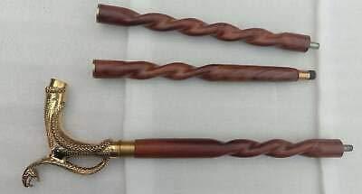 NavaFresh Basics Vintage King Handmade Solid Brass Skull Snake Head Handle Vintage Antique Wooden Walking Stick Cane Gift (3 Fold Wooden Walking Cane)
