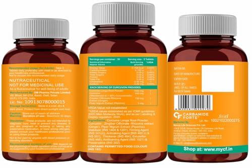 Carbamide Forte Carbamide Forte Curcumin with Piperine Tablets with 95% Curcuminoids | Immunity Boosters Tablet for Adults with Curcuma Longa, Turmeric Powder & Ginger 60 Veg Tablets (Pack of 2)