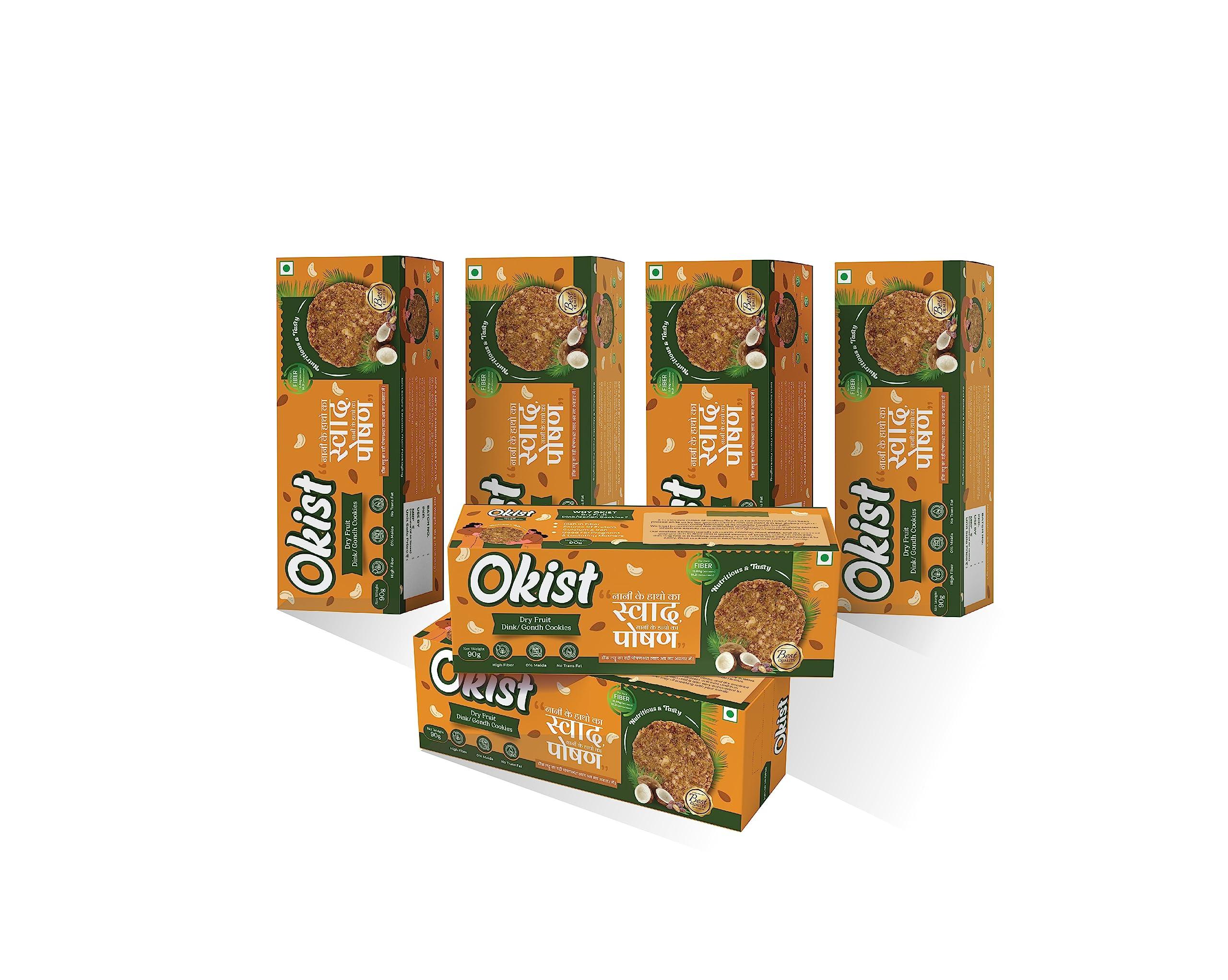 OKIST OKIST Dry Fruit Dink Gondh Cookies for Tasty & Healthy Snacks - High Fibre Digestive Cookies | No Maida, No Refine Sugar | Sweet with jaggery | Best for Pregnant women | Chai Time Snacks 90g (Sweet, Pack of 6)