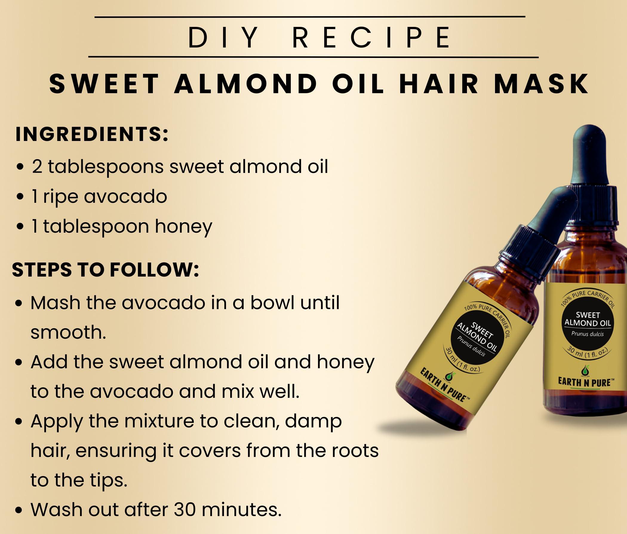 EARTH N PURE Earth N Pure Sweet Almond Oil (Badam Oil) Cold Pressed, Therapeutic Grade for Body, Skin, Hair 200 ml