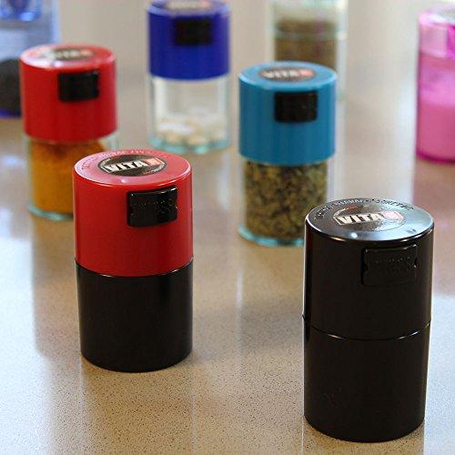 Tightpac America, Inc. Vitavac - 5g to 20 grams Airtight Multi-Use Vacuum Seal Portable Storage Container for Dry Goods, Food, and Herbs - Red Cap & Black Body