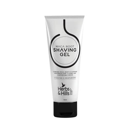 HERBS & HILLS Herbs & Hills Shaving Gel for Mens - 100ml Combines MACA Root & Caffeine Anhydrous for a Close and Comfortable Shave, Protect Skin from Redness, Irritation & Razor Burn Better than Foam