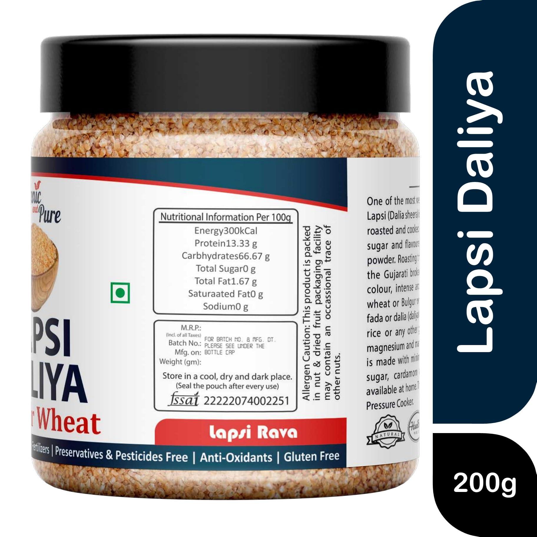 Organic and Pure Organic and Pure Lapsi Dalia Wheat, Lapsi, Lapsi Rava, Lapsi Daliya, Lapsi Rava Small, Fada Lapsi, Lapsi Rawa Dalia, Broken Wheat Lapsi (Jar Pack) 200g