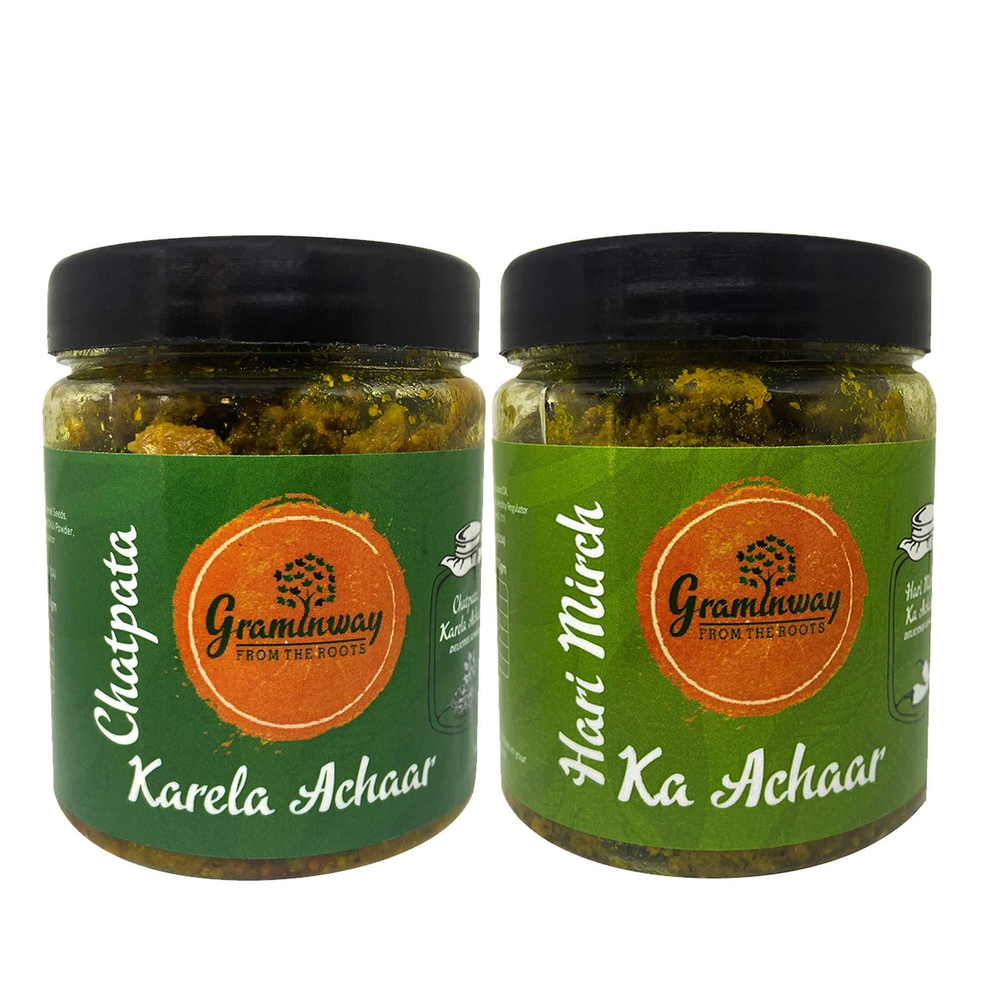 Graminway Graminway Hari Mirchi and Chatpata Karela Achar, 2 x 200 g