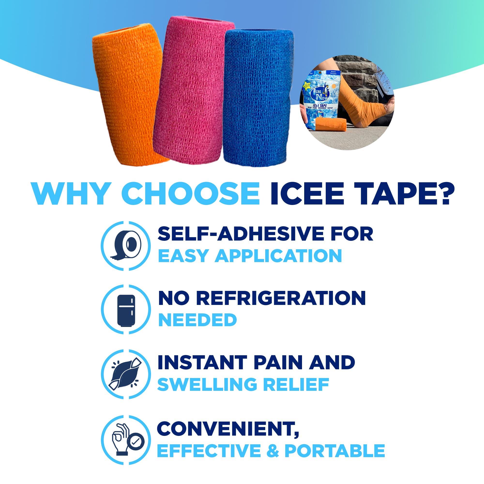 Icee Now IceeNOW Cooling and Compression Wrap-with Instant Cooling Relief, This Ice Tape is The Go Anywhere, Use Any Time, Muscle Recovery Solution (Orange Color)