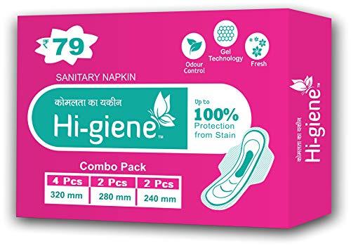 Hi-Giene HI-giene Dry Comfort Ultra Clean Sanitary Pads for Women With Wings ,Extra Large Thin Soft Regular Pads for Women Dry Max All Night Anti Leak Flow Channel Heavy Flow Napkins XL+ Pack of 4 (32 Pads Cou