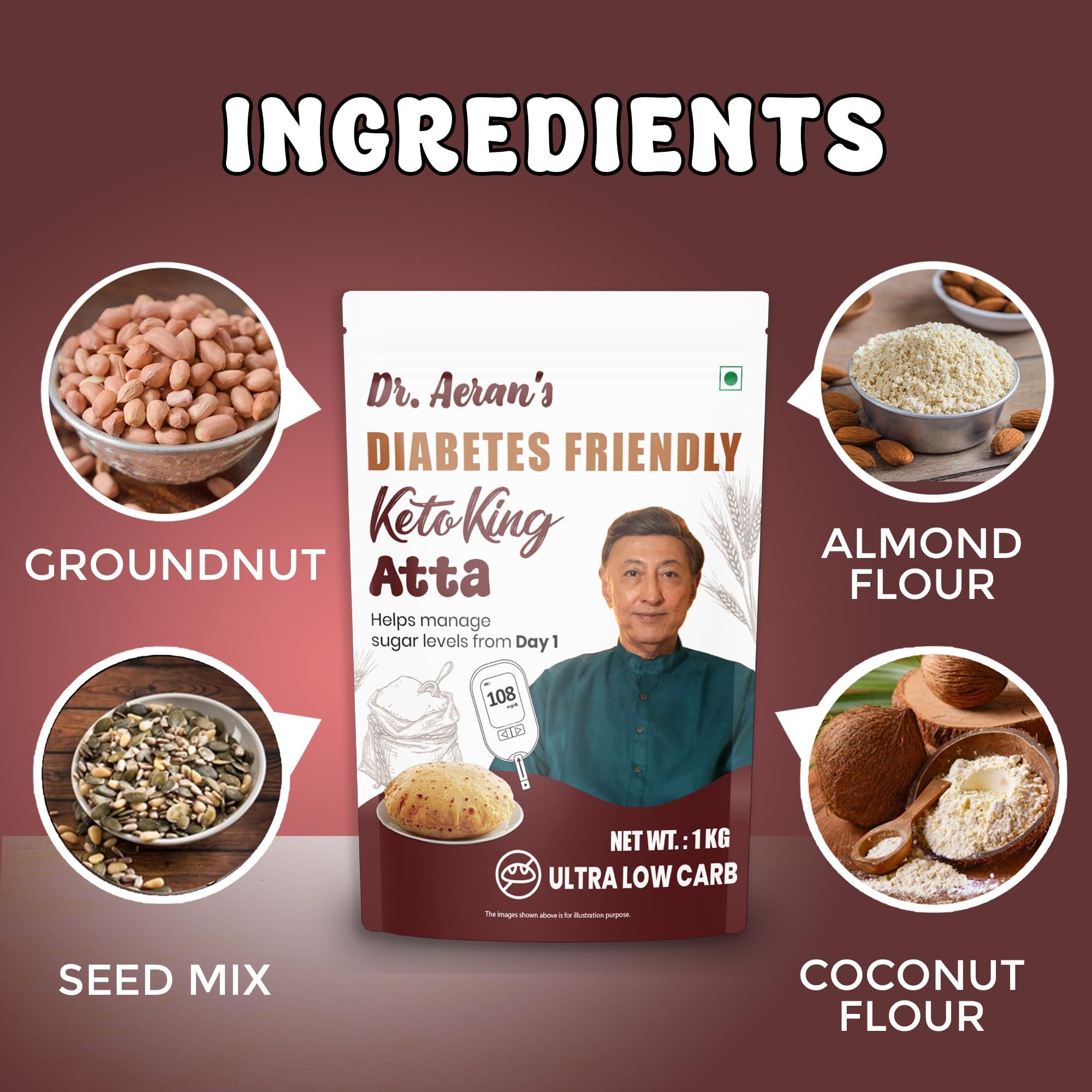 Dr. Aeran\'s Dr. Aeran\'s Diabetes Friendly Keto King Atta, 3Kg, Ultra Low Carb, Low GI Atta for Sugar Release Control, Diabetic Atta For Diabetic Care, High Fiber Flour, Sugar Control Keto Atta