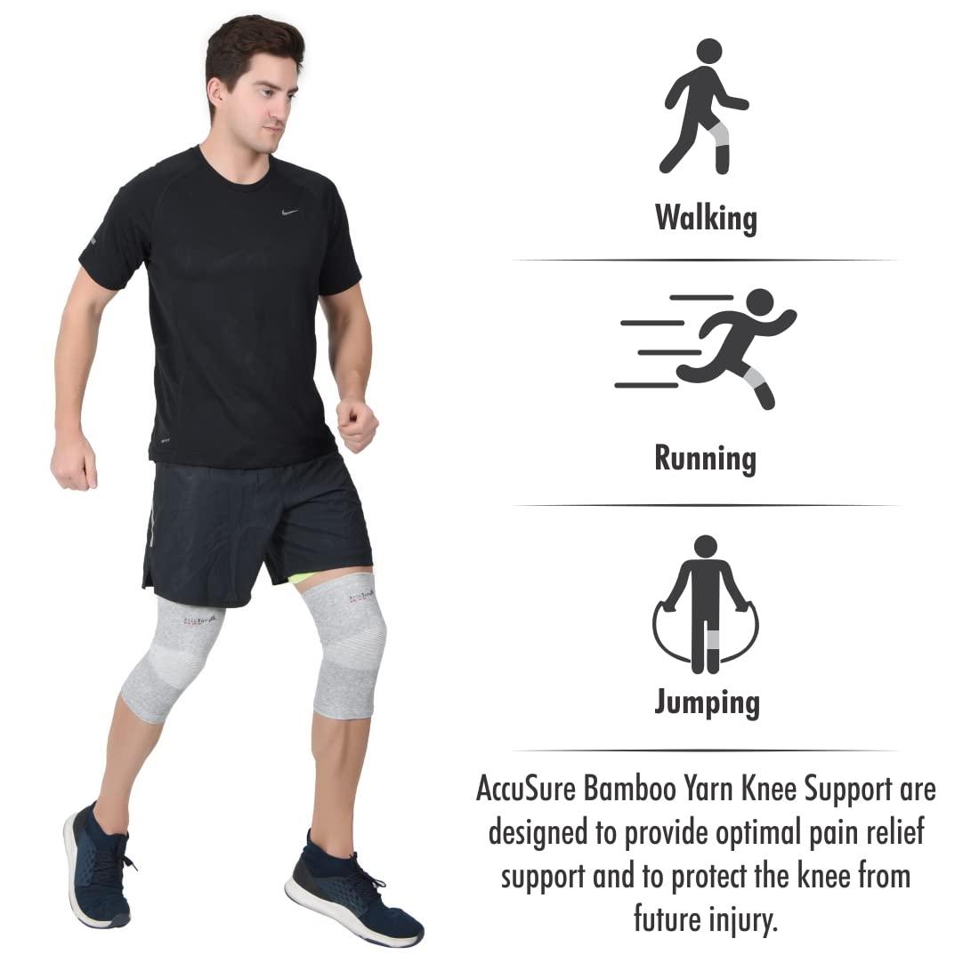 AccuSure AccuSure Orthopedic Pain Relief Bamboo Yarn Knee Support Cap Brace/Sleeves Pair For Sports, Pain Relief, Knee Compression Support, Exercise, Gym, Running, Cycling, Knee Cap Guard Brace Knee Support For Men And Women-Medium