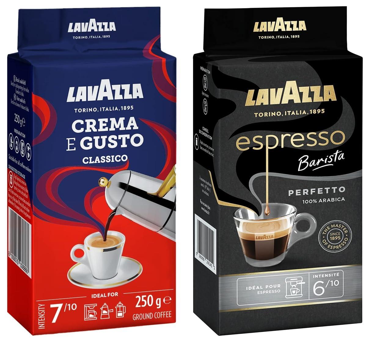 FRESH & HONEST Lavazza Perfetto Espresso, 100% Arabica Ground Coffee Powder, 250g, 1 Bag & Lavazza Crema E Gusto Ground Coffee Powder, 250g, Bag