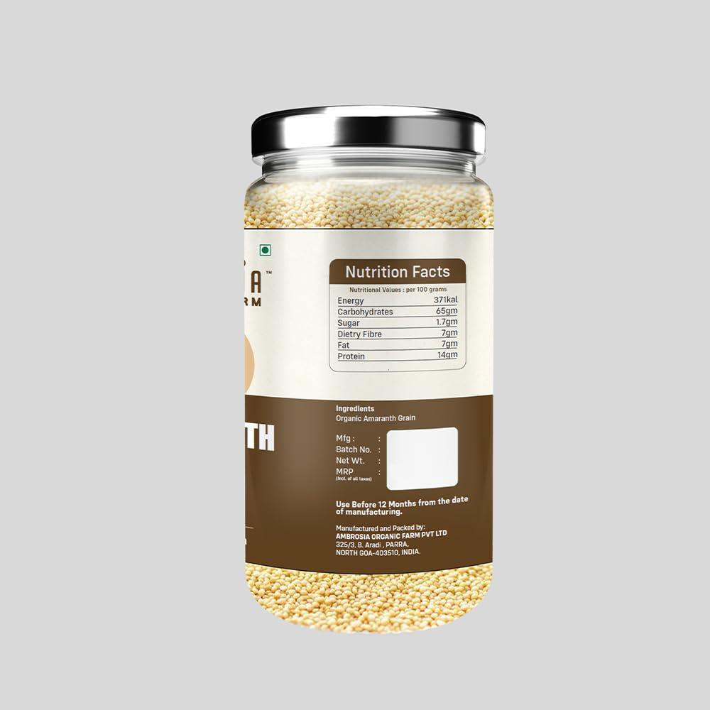 Ambrosia Organic Farm Ambrosia Organics Protein-Rich Amaranth Grains Discover The Health Promise Of Gluten-Free| Fresh Millets| Make your Own Gluten Free Products| Try Combo With Millets| Cereals With Amaranth Grain. 400g