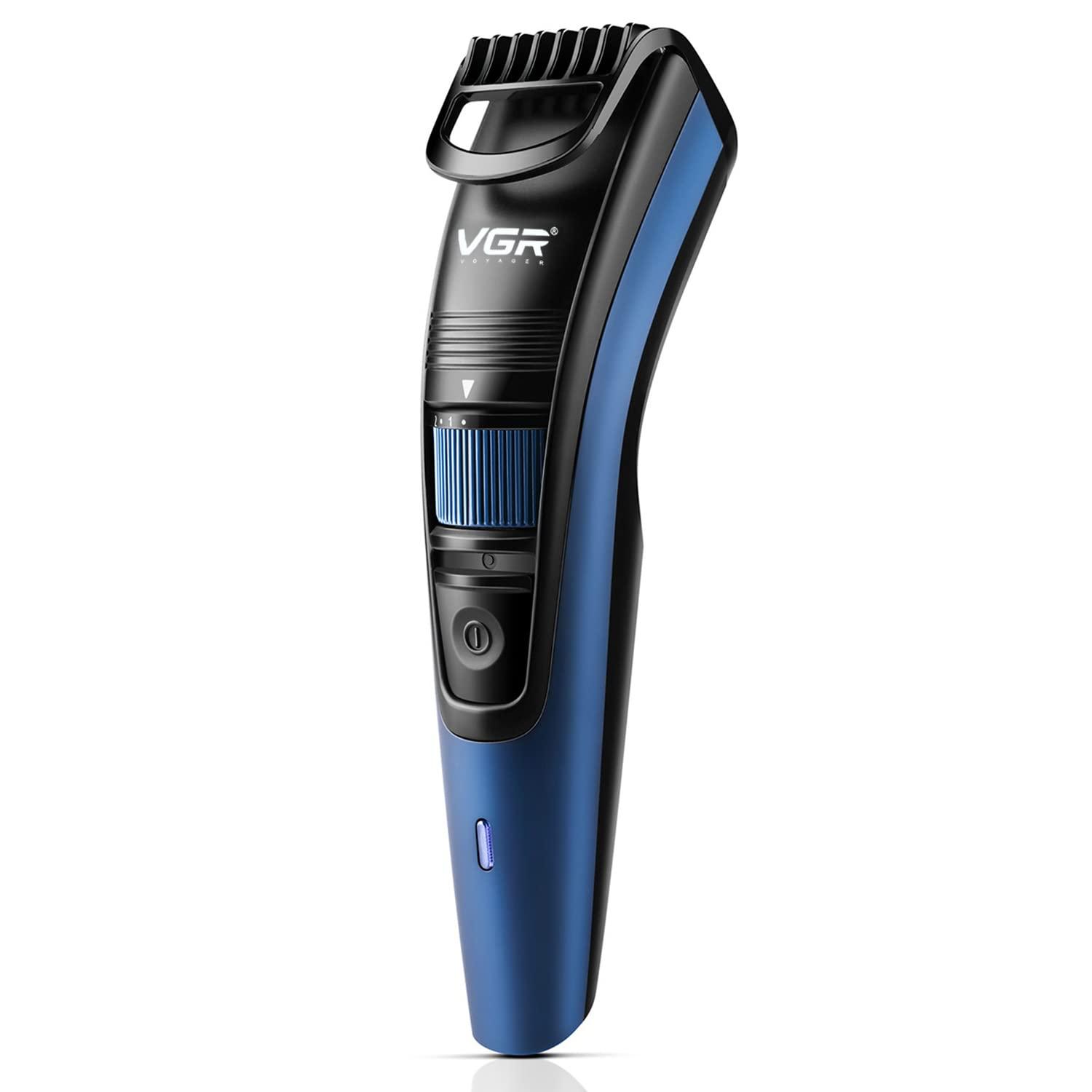 VGR VGR V-052 Professional Hair Trimmer for men  Adjustable Length Settings (0.5-10mm), USB Rechargeable, Cord/Cordless Operation, Washable Head, Includes Guide Comb & Cleaning Accessories (Blue)