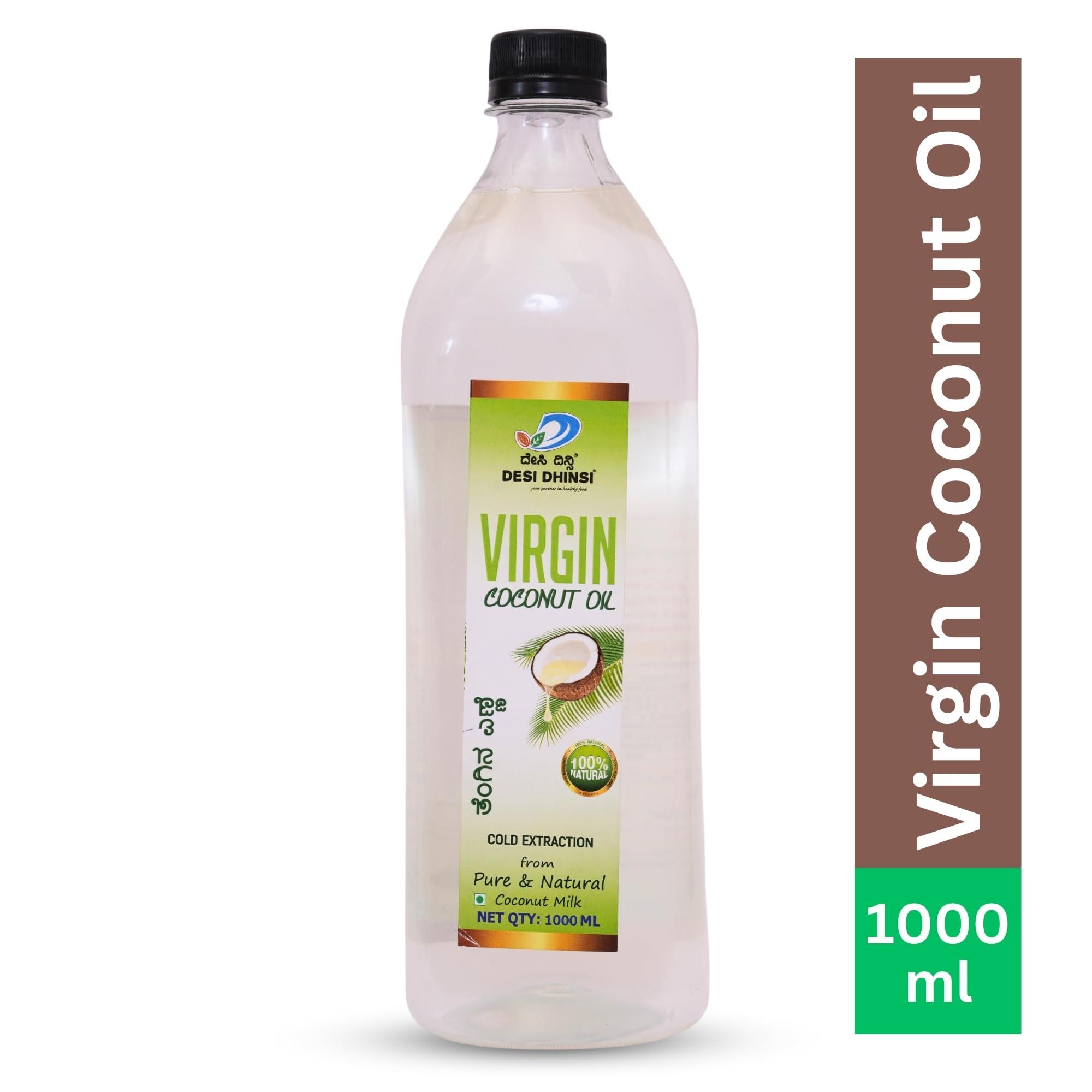 DESI DHINSI DESI DHINSI Pure Cold Pressed Virgin Coconut Oil For Cooking, Personal Care, Hair Care, Skin Care | Natural & Edible | 1L - Pack of 1