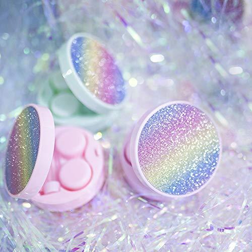 AIXING Rainbow Contact Lens Cases with Mirror Cute Contact Lens Box Round Women Girls Travel Contact Lenses Kit Container Case