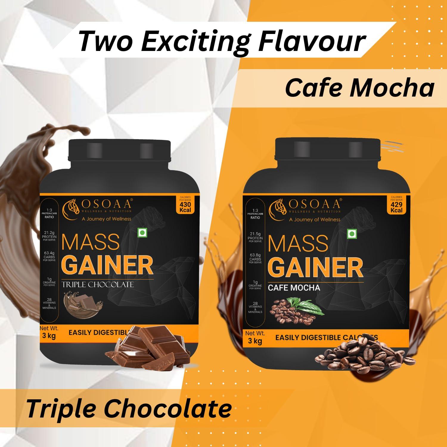 OSOAA OSOAA Lean Mass Gainer 3Kg |(Triple Chocolate) | With 3g Creatine & 21g Protein | 420 Calories & 21G Protein | Added Digestive Enzymes | 28 Added Vitamins