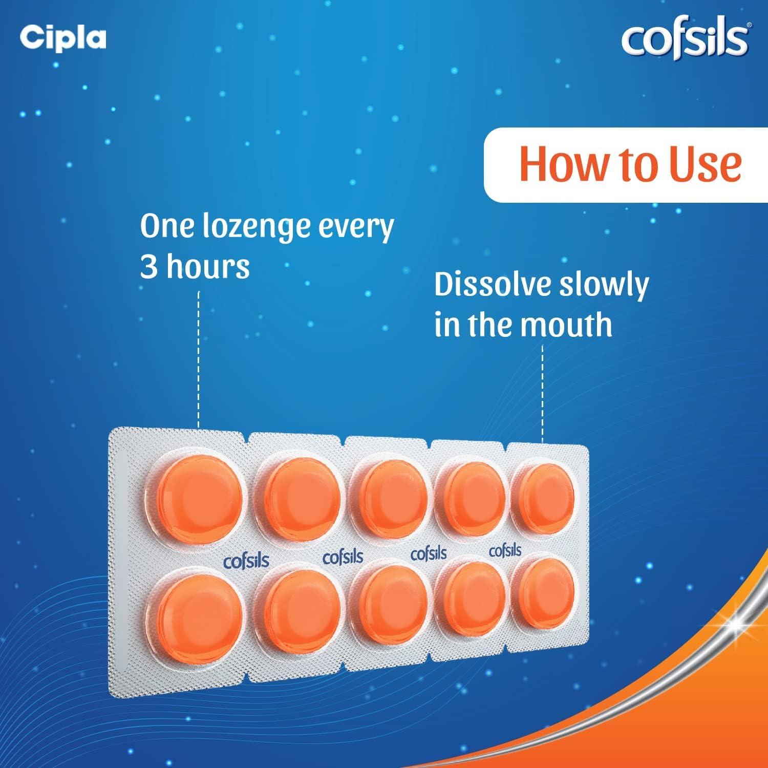 Cipla Cipla Cofsils Lozenges (200 Lozenges) | Orange Flavour | Quick Relief from Sore Throat, Itchy Throat and Scratchy Throat (10 x 20 Strips)