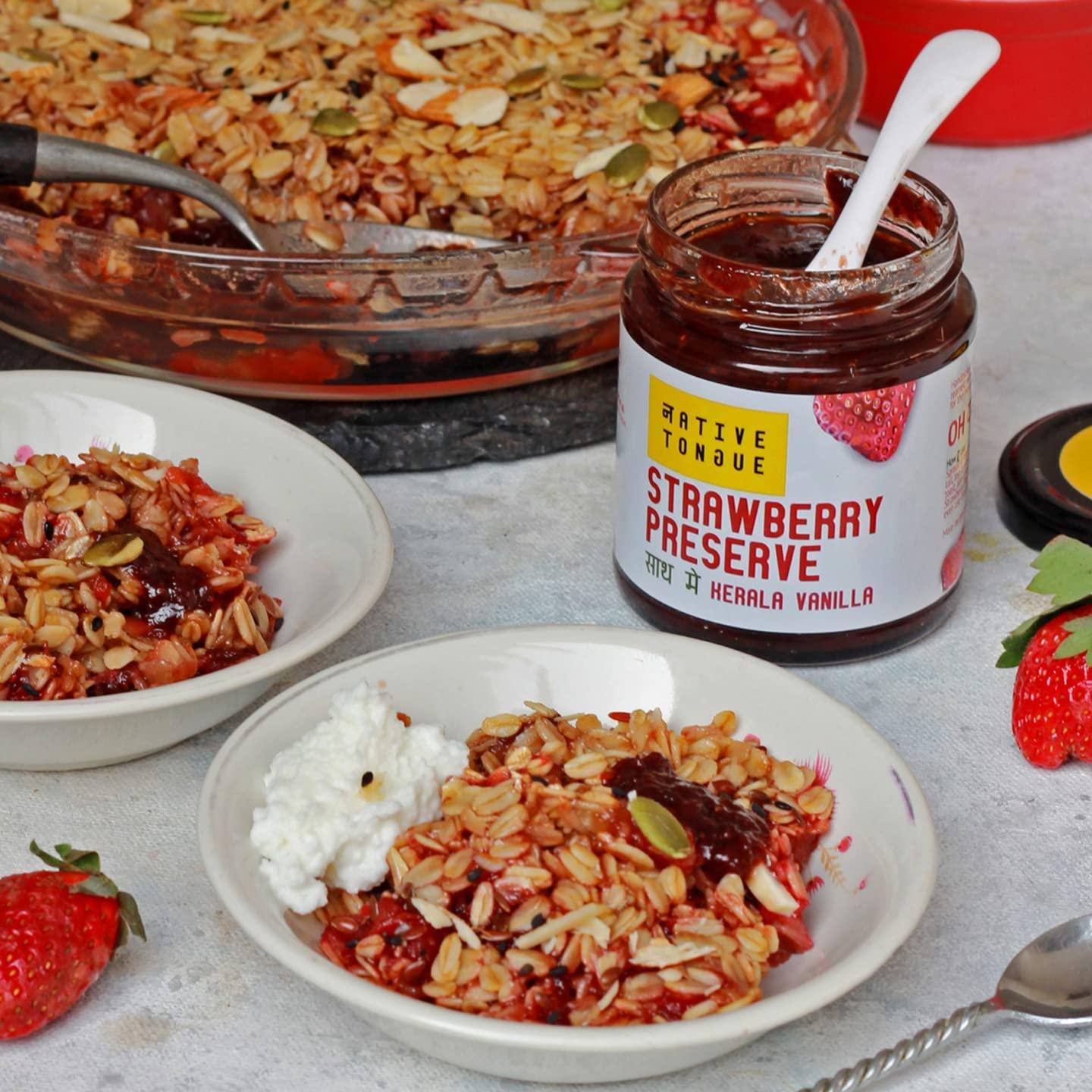 Native Tongue Native Tongue Strawberry preserve with Kerala Vanilla | 100% natural Strawberries Jam | 70% fruit | No preservatives | No artificial colours or flavours | 200 gms