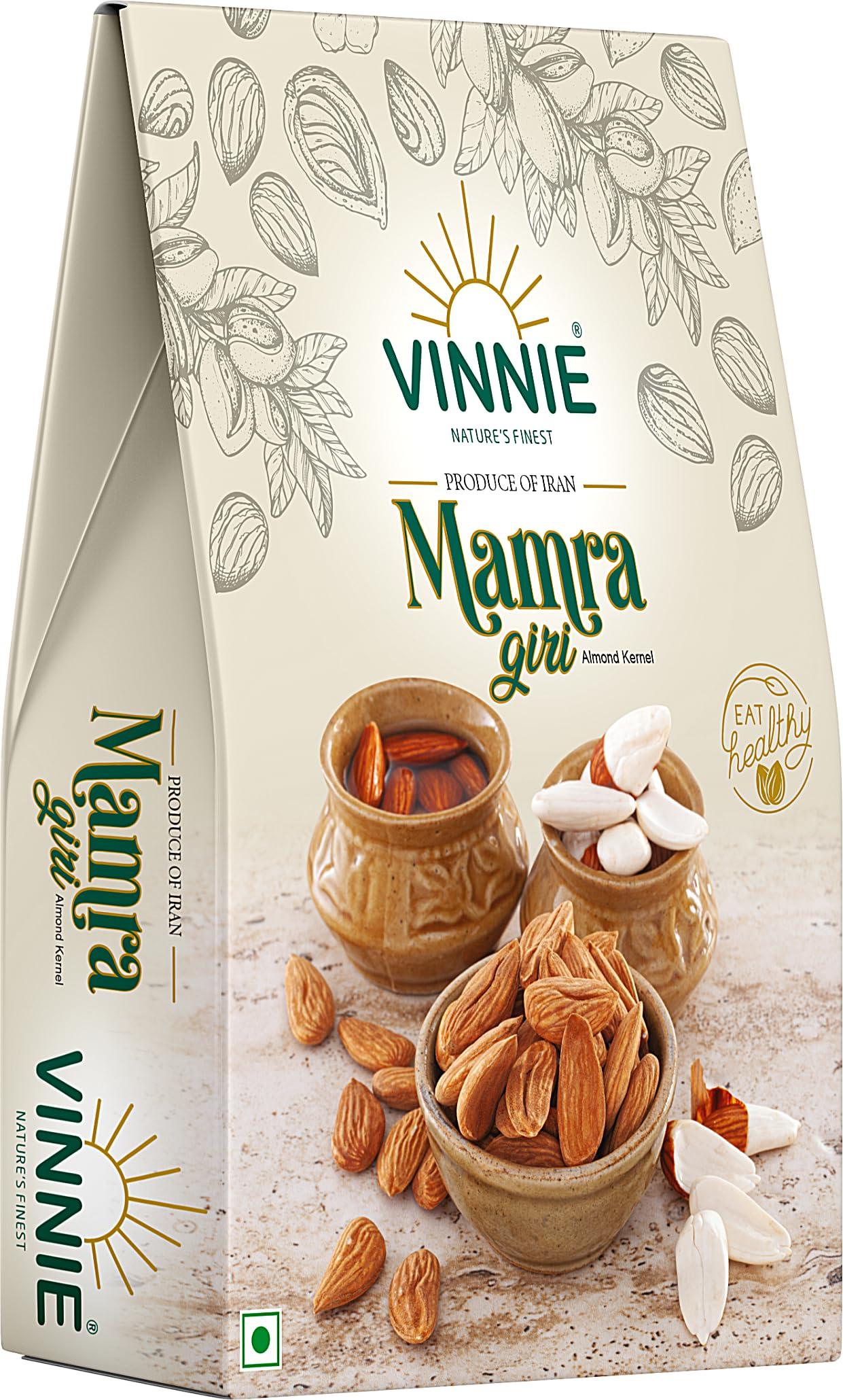 Vinnie Vinnie Premium Mamra Almond 1kg - Natural Fresh Badam Giri Dry Fruits - High Protein & Vitamin E, Rich in Oil, More Nutritious, Gluten Free, 250g x 4 Pack