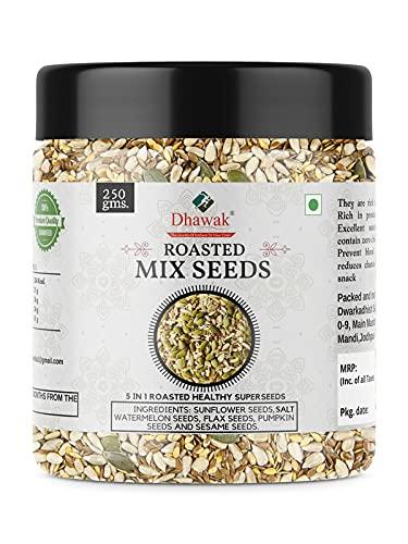 DHAWAK Dhawak Roasted Seeds Mix - 250 Gms. | Roasted and Lightly Salted (Pumpkin Seeds, Sunflower, Sesame, Flax Seeds, Watermelon Seeds), Seeds Mix for Eating |Jar Pack|