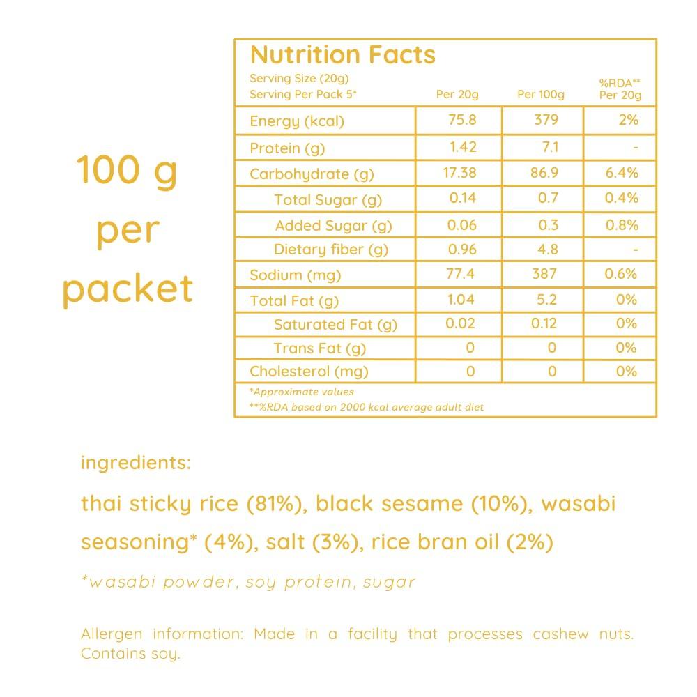 natch Natch Thai Sticky Rice Chips, Gluten Free, Vegan, Party Family Pack, All Natural Crunchy Crackers (Wasabi) 100 Gm