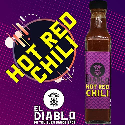 El Diablo Sauces EL Diablo Hot Red Chili Sauce Premium Gourmet Gluten Free Fresh Natural Ingredients 100% Vegan Momos Fried Rice Hakka Noodles Flavor Hot Chilli Spicy Sauce 240g Bottle