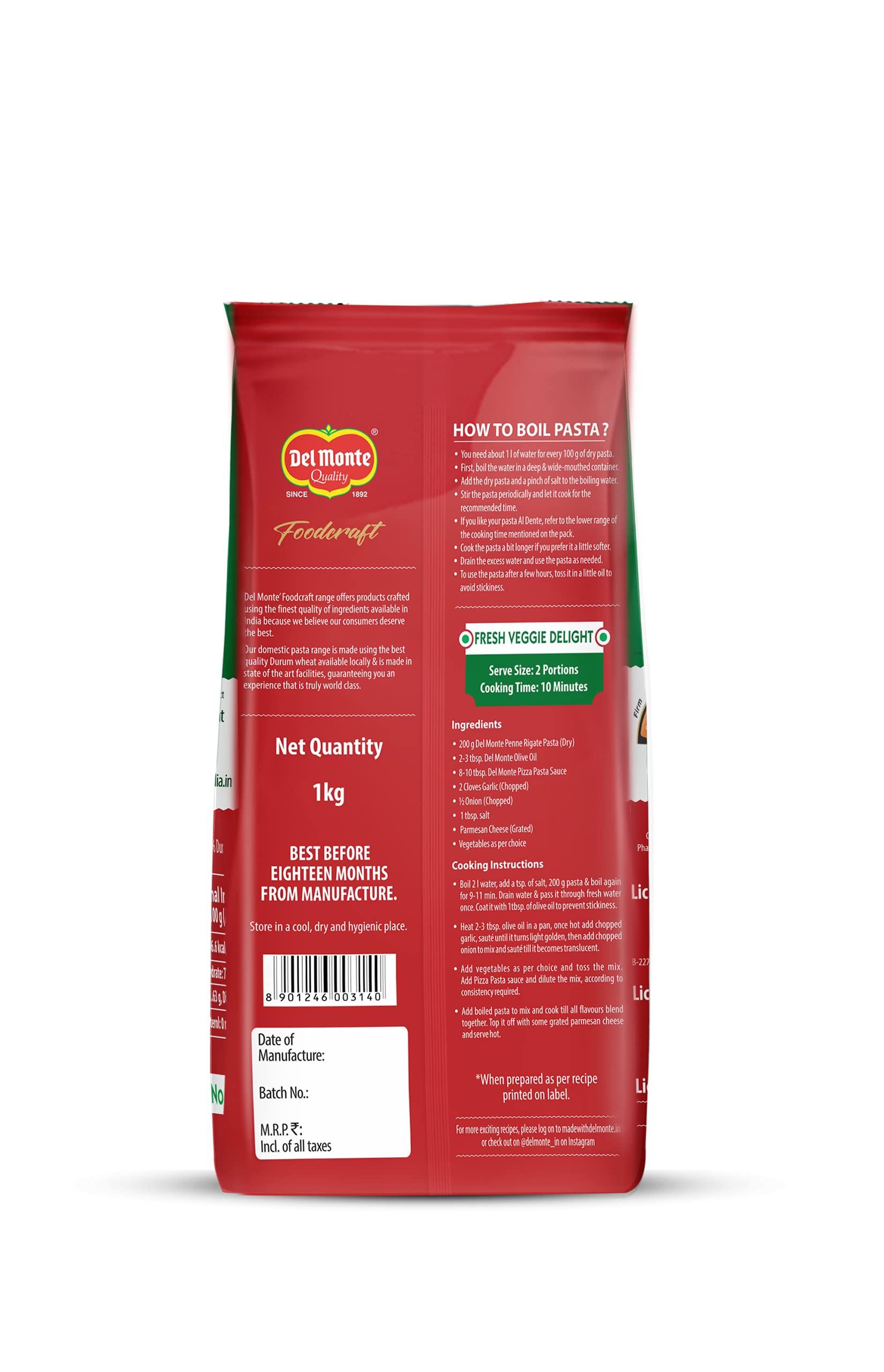 Del Monte Del Monte FoodCraft Penne Pasta, 100% Durum Wheat Semolina, 1kg & Del Monte Spaghetti Pasta (Imported), 500 grams, No Artificial Flavours