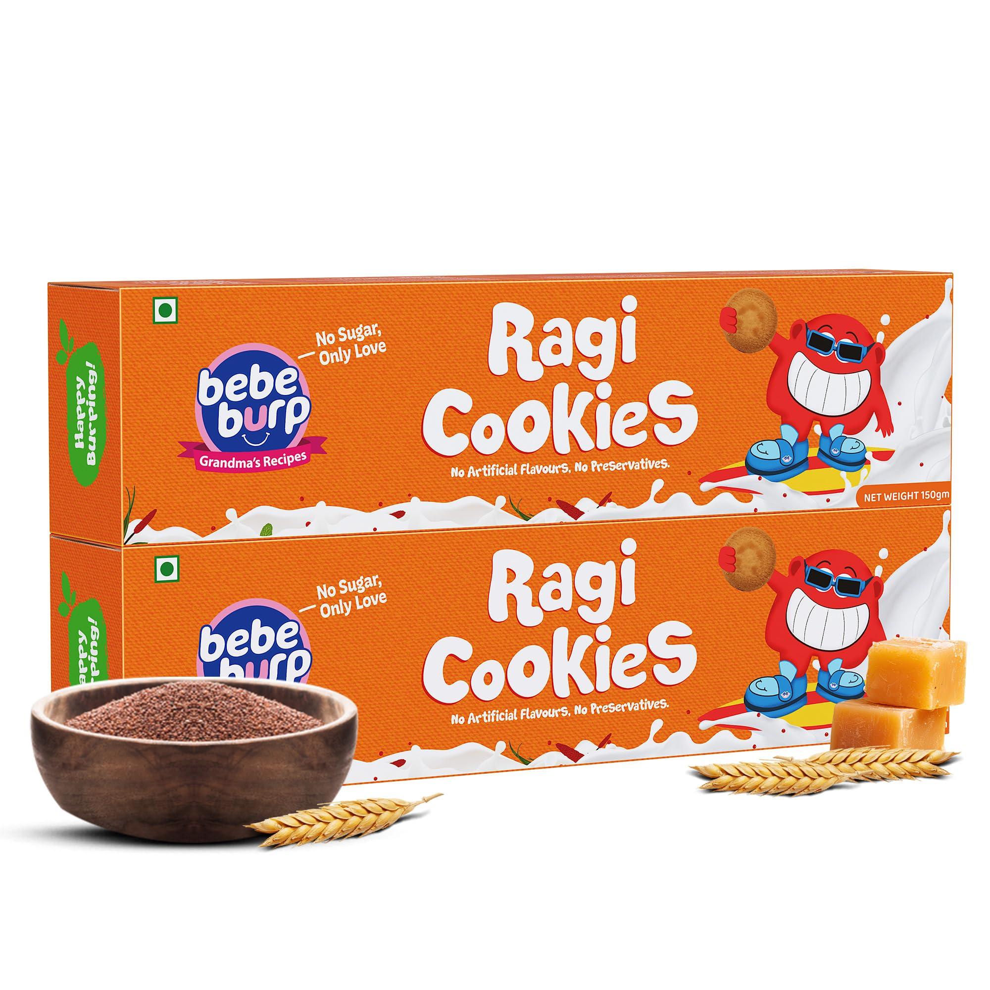 BE'BE' BURP BE\'BE\' BURP Ragi Cookies Combo Pack Of 2 -Tasty & Healthy Cookies For Childrens|No Artificial Preservatives & Flavours|Natural Sweetness Of Jaggery Biscuits (150G Each)