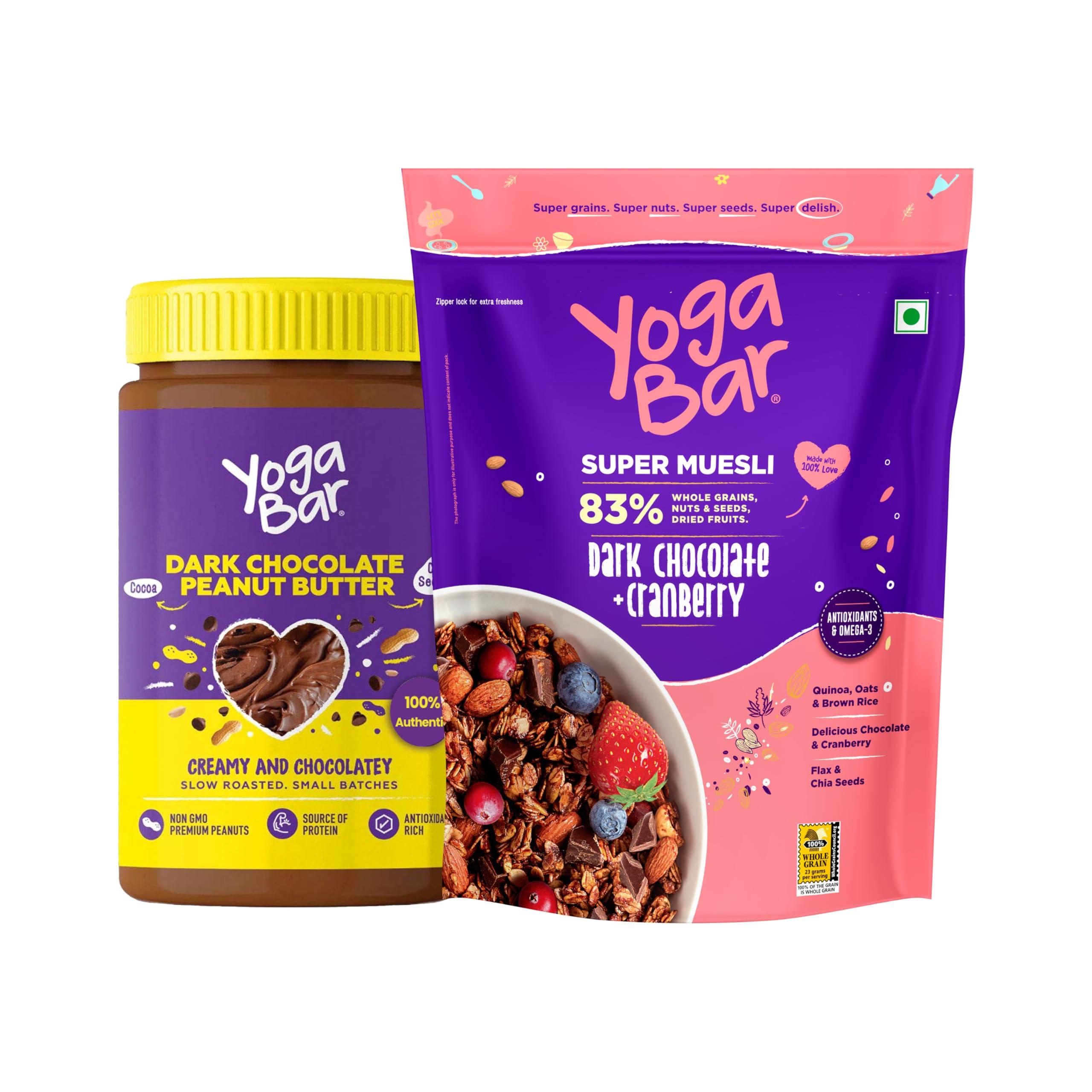 Yogabar Yogabar Dark Chocolate Peanut Butter and Muesli Combo | Dark Chocolate Peanut Butter - (400gm ) | Dark Chocolate Muesli - ( 700gm )