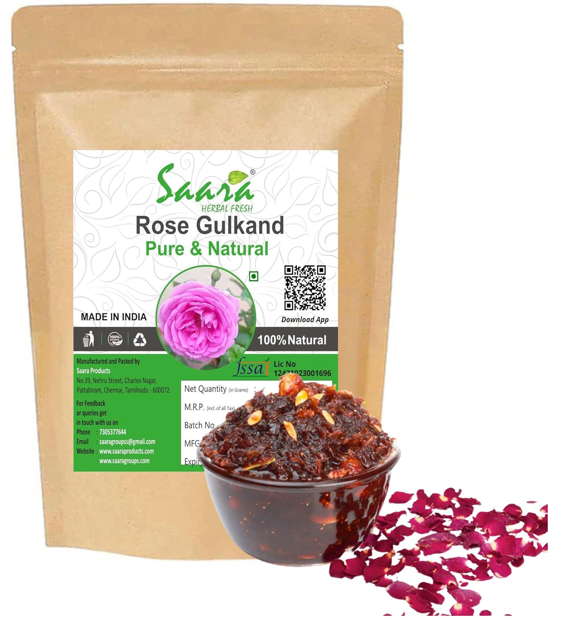 Saara HERBAL FRESH Saara HERBAL FRESH Rose Gulkand 50g, Sun-Cooked Damask Rose Petals & Sugar, Rose Petal Jam, Pure gulkand Organic, Gulkand for Paan (Pack of 1 x 50g)