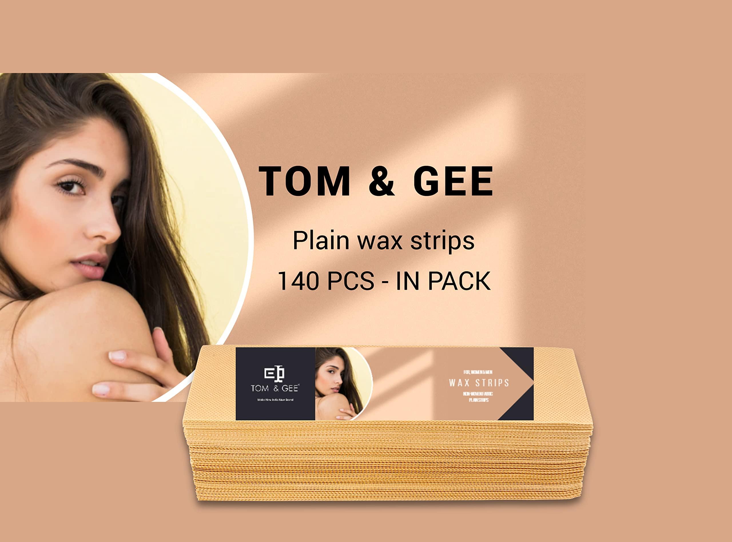 Tom & Gee Tom & Gee Plain Waxing Strips - Without Wax for Leg-Women (3\" X 9\", Beige Color),140 Count