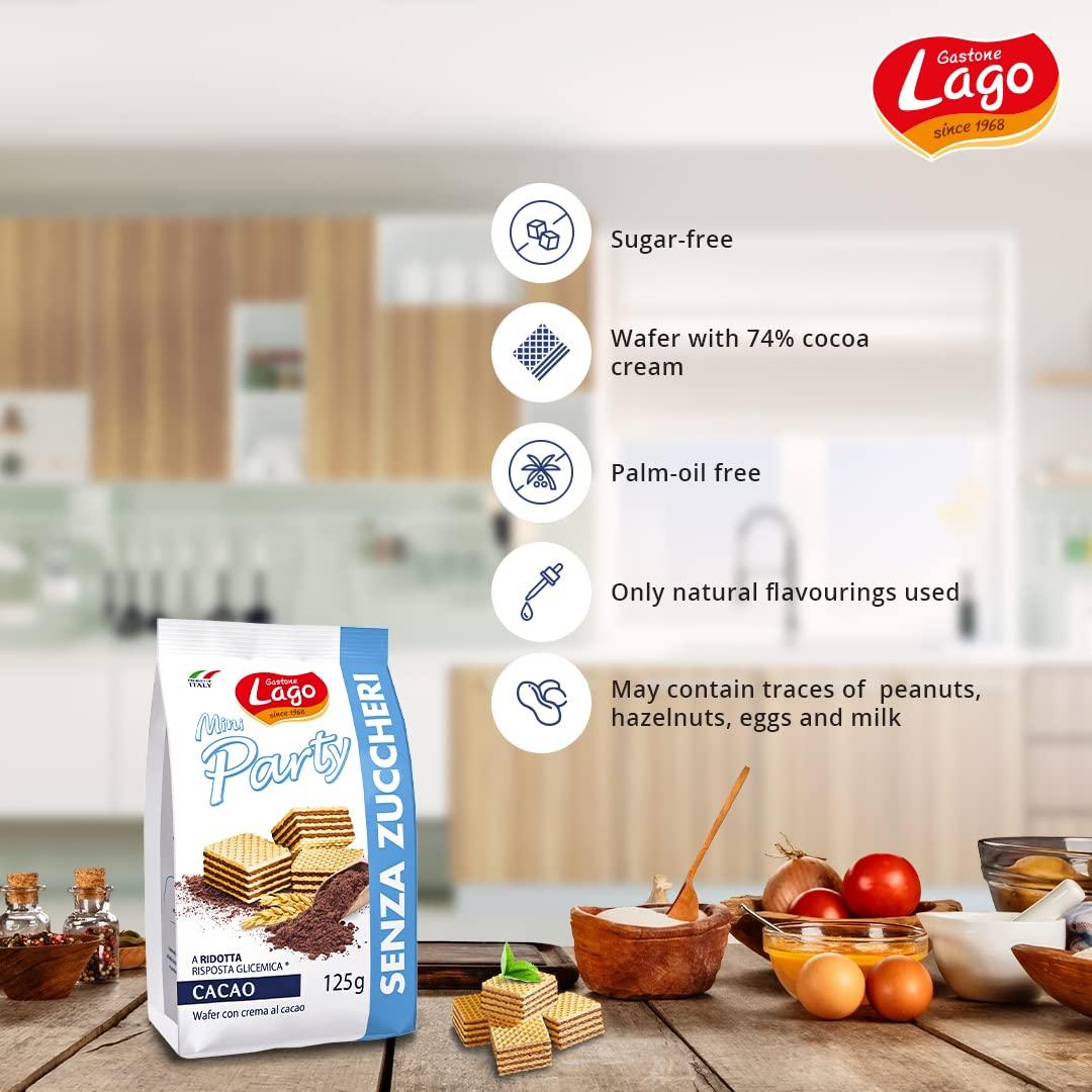Lago Lago Mini Party Sugar Free Wafer Cocoa | Crispy Wafer with Cocoa Cream - 125g