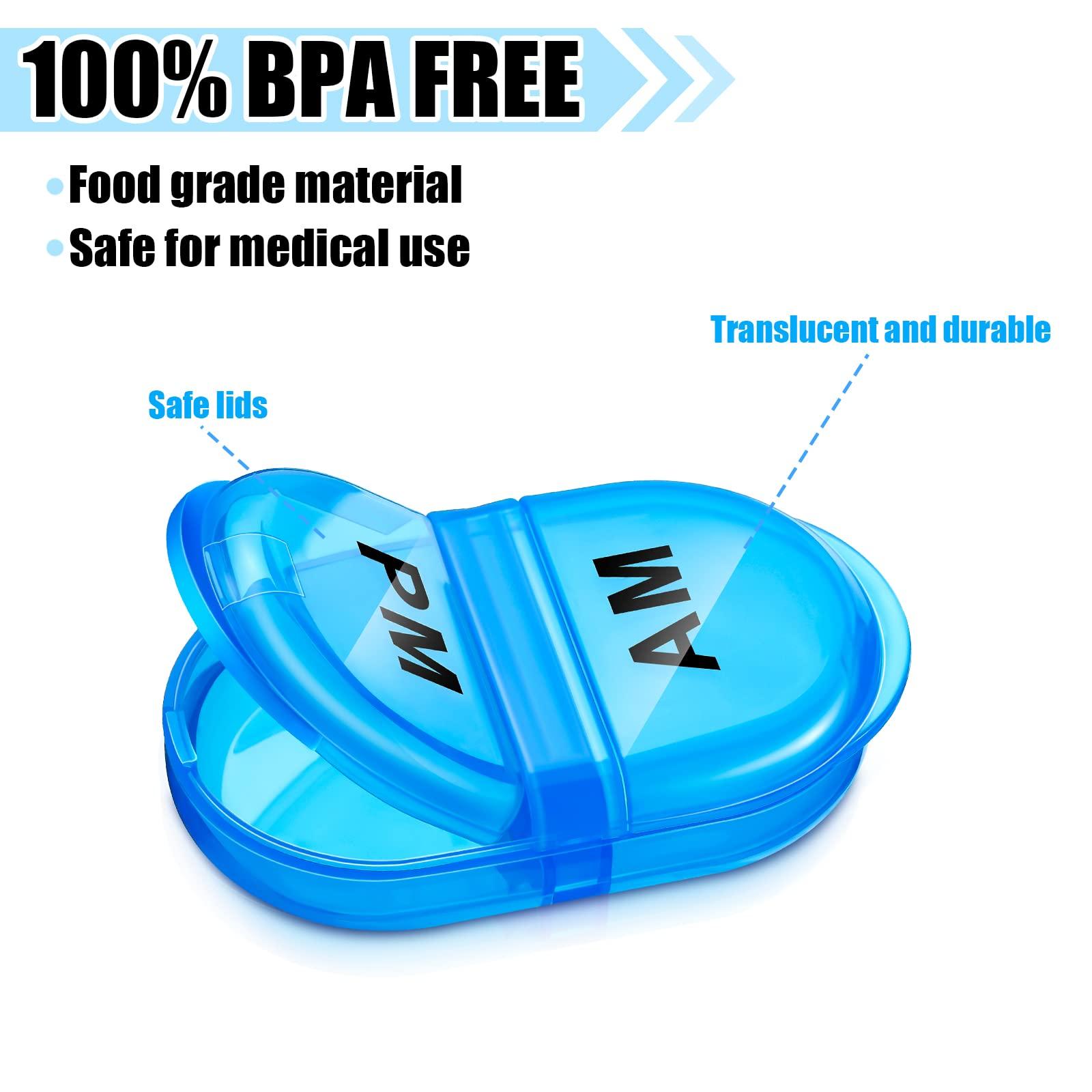 Zubebe 6 Pack Pill Organizer Pocket Small Case Holder AM PM Pill Organizer Portable Two Compartment Pill Case Round Pill Container Travel 2 Times a Day for Vitamin Medication Supplement