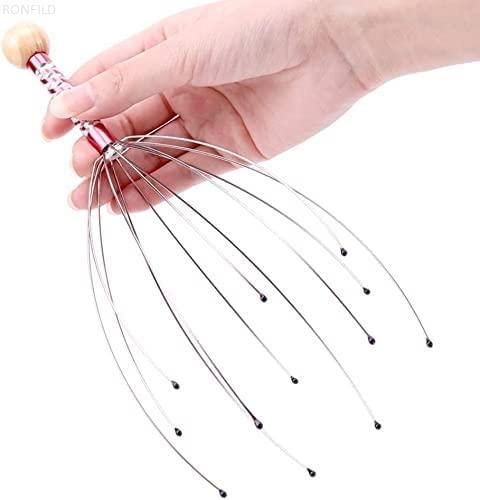 RONFILD RONFILD Manual Head Scalp Massage's Claws ,Wooden Handles,12 Steel Wire Head Massager (Pack -1), Home Massage Relax - Massage The Acupuncture Points on The Head or Body