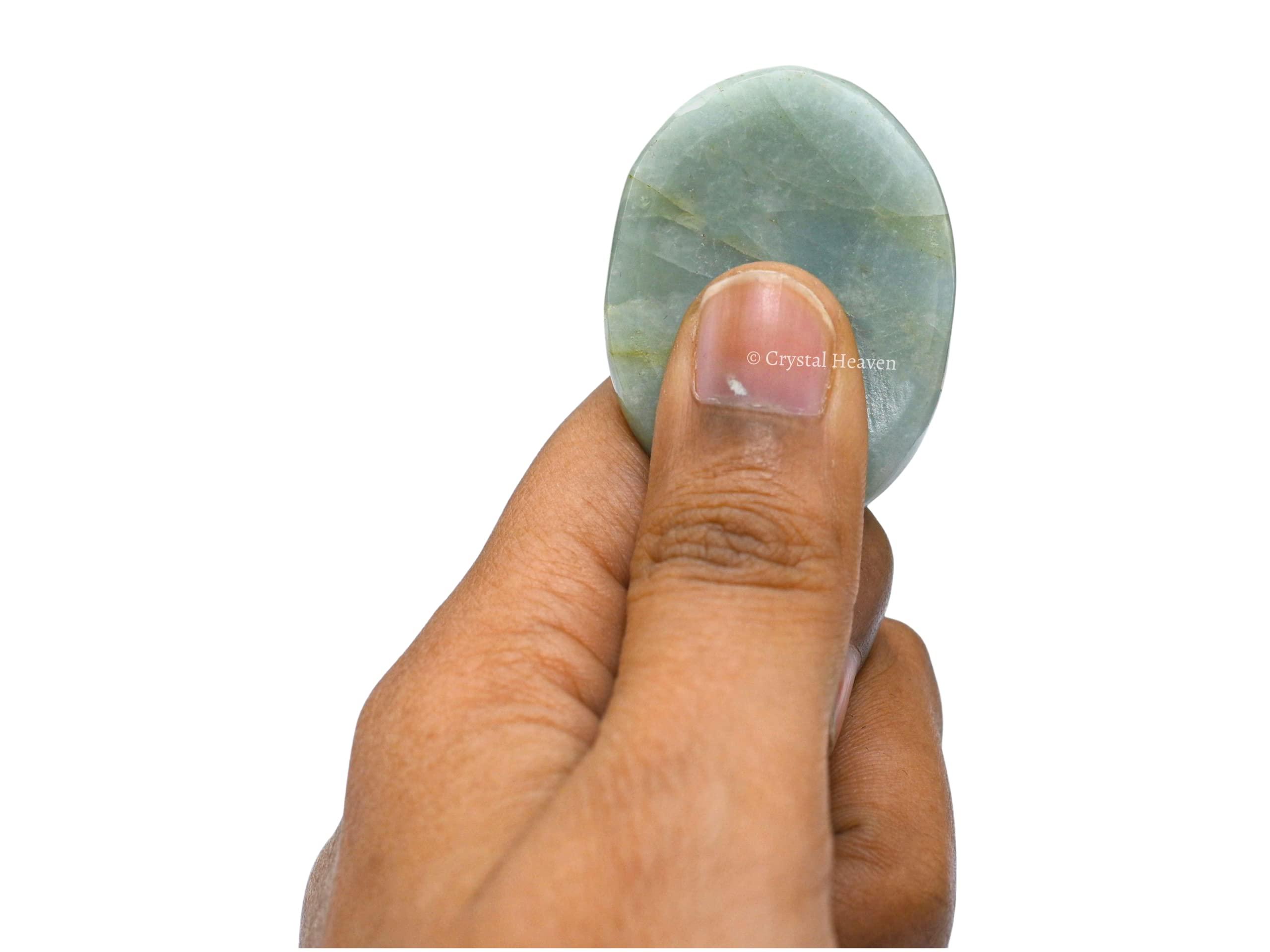 Crystal Heaven Certified Aquamarine Crystal Thumb Worry Pebbles Stones for Anxiety Stress Relief Massage - AAA Grade Original Healing Gemstone Agate Rubbing Stone for Yoga Meditation Spiritual Reiki Feng Shui