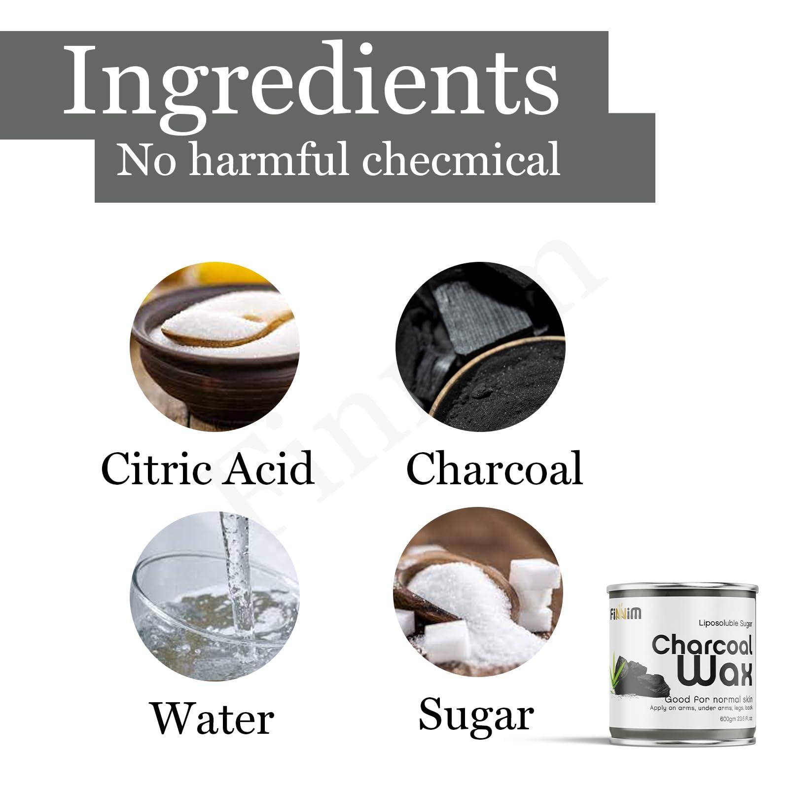 Finnim Finnim Pure Charcoal Wax | For Arms, Under arms, Legs, Back, Thigh, Stomach | At Home Quick And Easy Hair Removal | 600 Gm