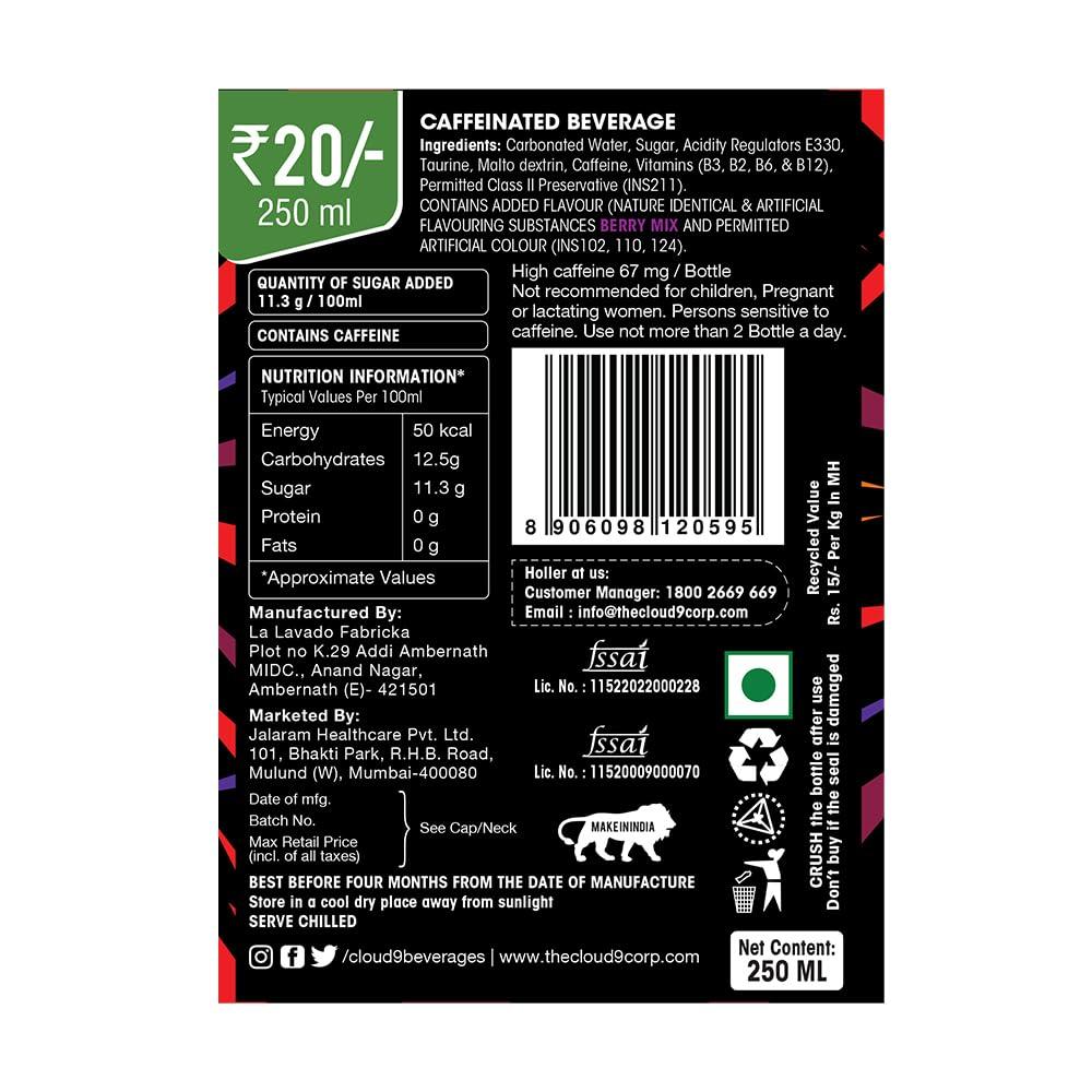 Cloud9 Cloud9 Energy Drink Berry Mix 250ml Bottle - Pack of 30 [Price Including Courier Charges]