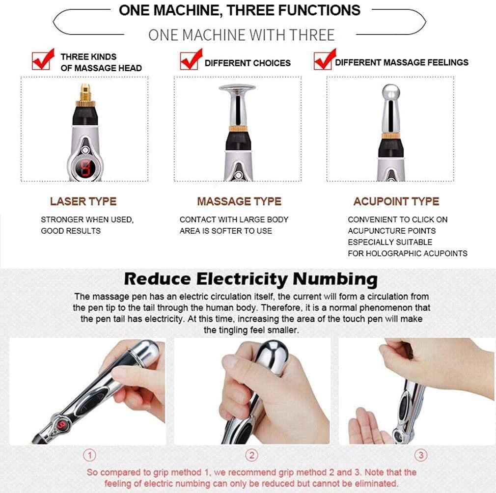LRK Electronic Acupuncture Pen, Electric Meridians Laser Acupuncture Machine Magnet Therapy Instrument Meridian Energy Pen Massager Relief Pain Tools (Silver)