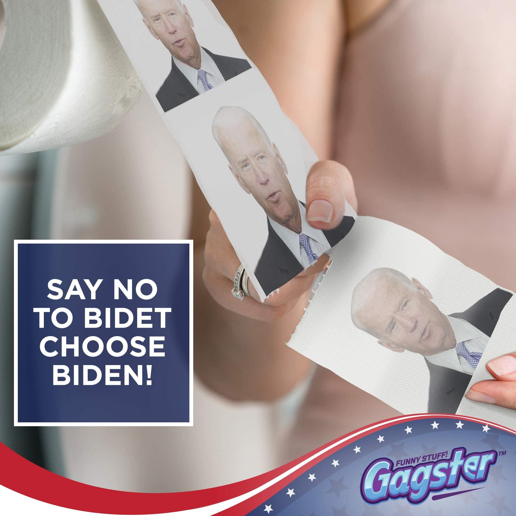 Gagster Joe Biden Toilet Paper Roll - Funny Political Novelty Gag Gift - 3 Ply Bathroom Tissue 200 Sheets in Each Roll - Laugh Out Loud Joke with Image Printed on Every Sheet | Hilarious White Elephant Idea