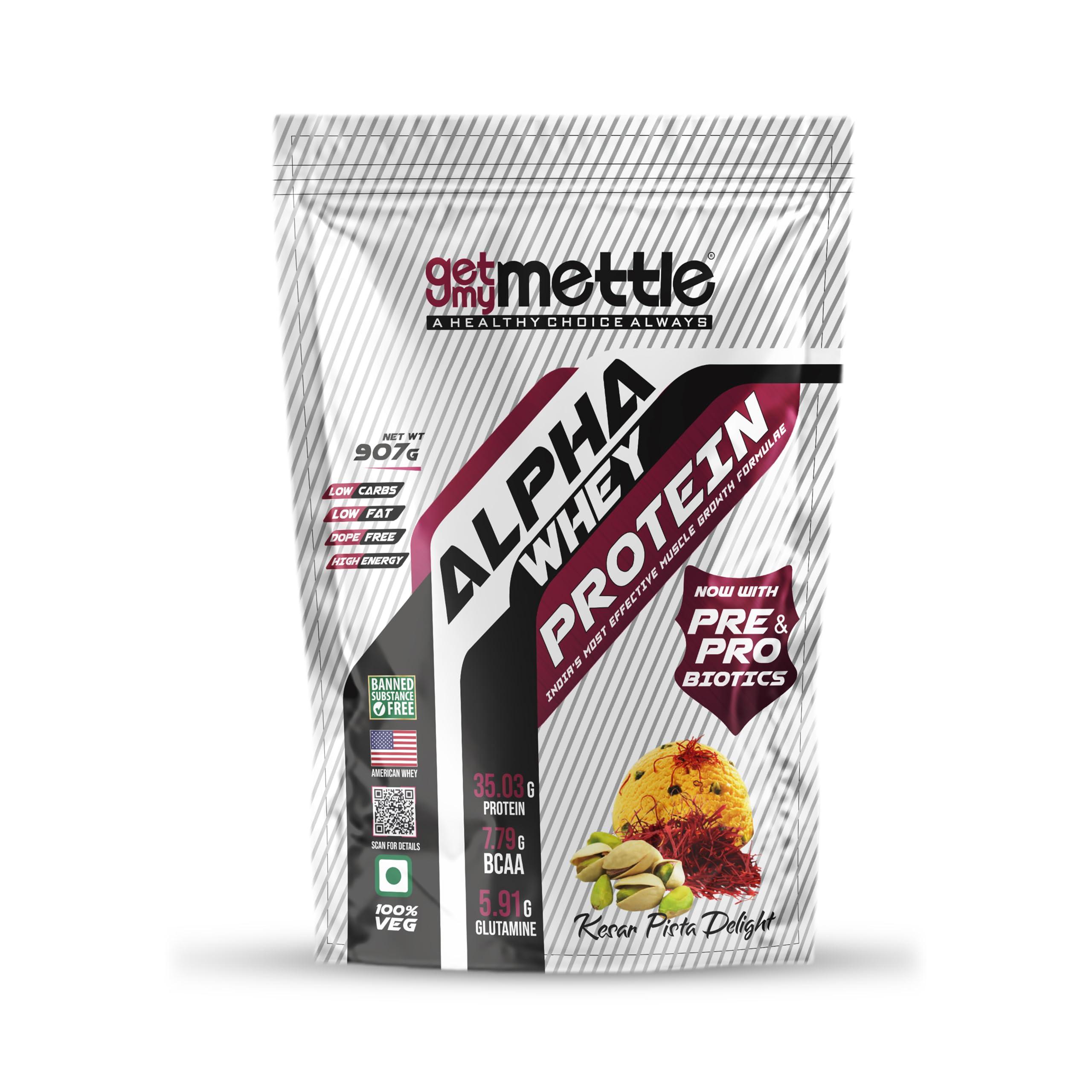 swasthum Getmymettle| Alpha Whey Protein|35.06g Protein|Whey Protein |Kesar Pista Delight,907G