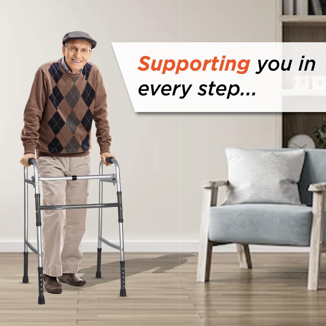 Vissco Vissco Dura Lite, Walker for Elderly and those Physically Challenged, Foldable, Light Weight & Height Adjustable Walking Aid, Made with Premium Grade Rubber Shoes and PVC Grip -Universal (Grey)