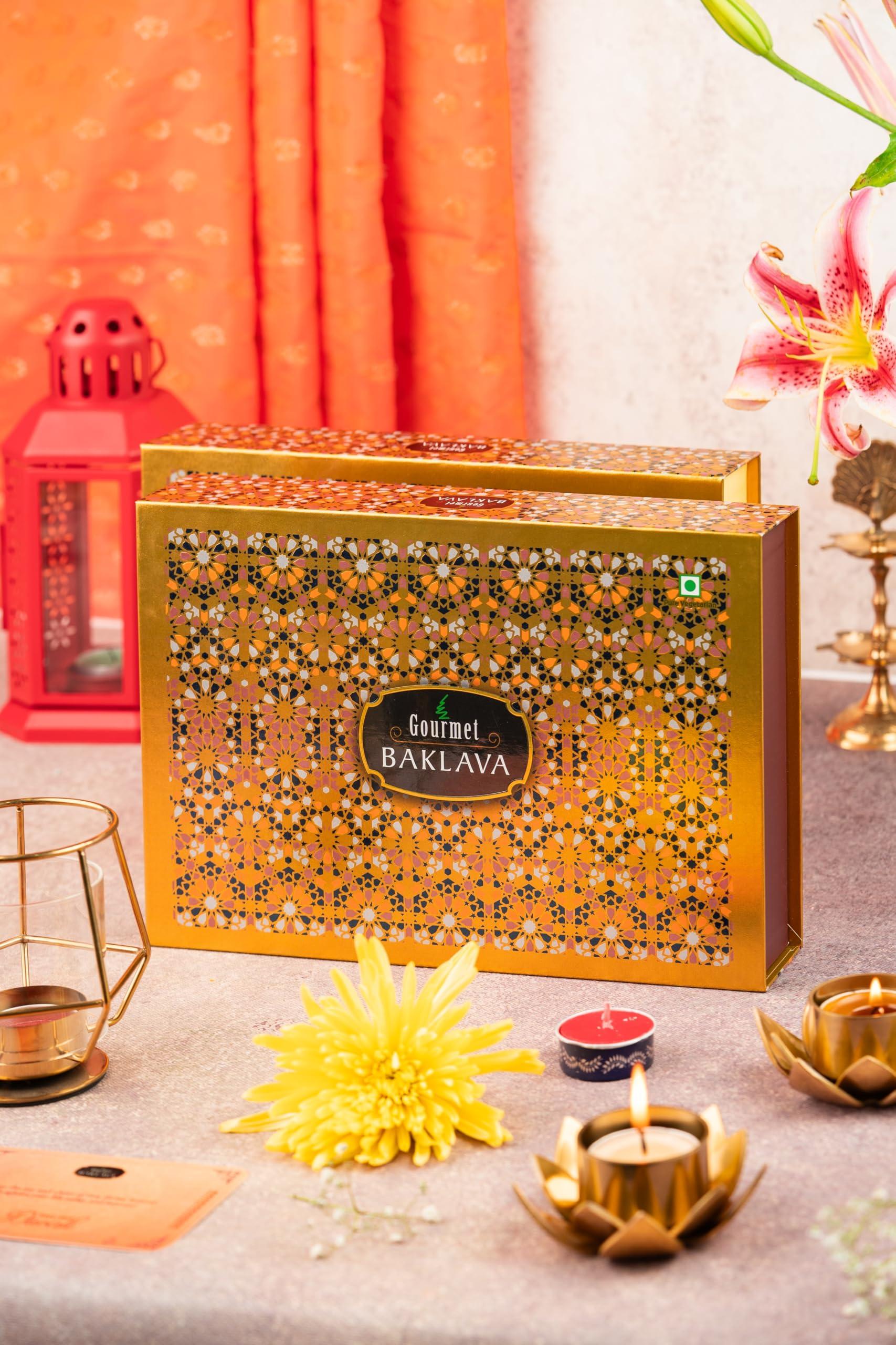 Gourmet Baklava Gourmet Baklava Assorted Baklavas Sweets (500 grams) of Cashew, Pista & Almond Baklava, Balloria, Lady Finger, Almond & Cashew Nest With Fresh Ghee, Nuts and Honey Packed in Imperial Gift Box