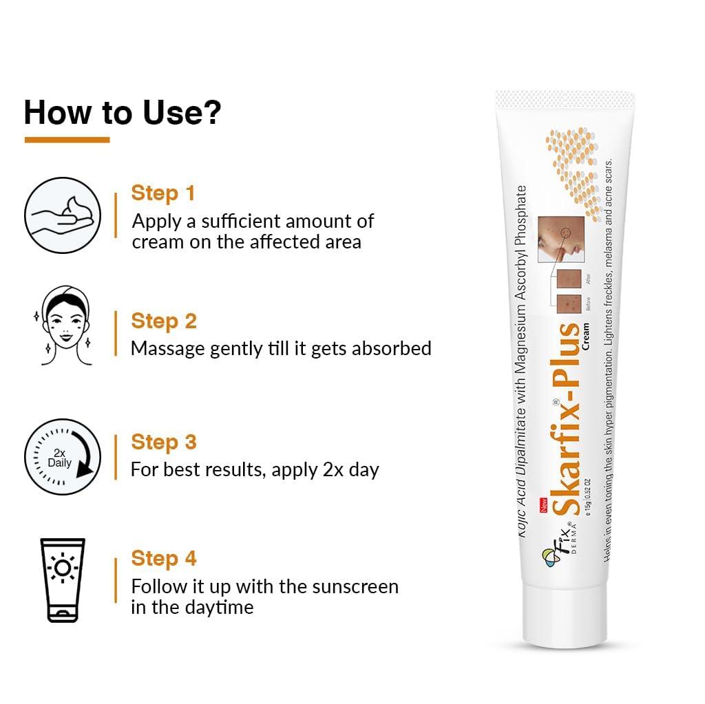FIXDERMA Fixderma 2% Kojic Acid + 1% Arbutin Skarfix-Plus Scar Removal Cream | Hyperpigmentation Removal Cream and Acne Scars Removal Cream | Helps to Reduce Melasma- 15 g