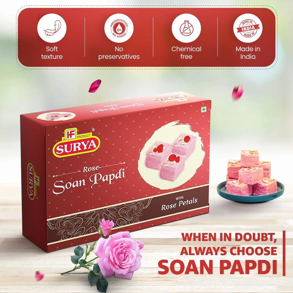 Surya Surya 200gm Rose Soan Papdi with real rose petals |Indian Sweet |Rose Flavoured