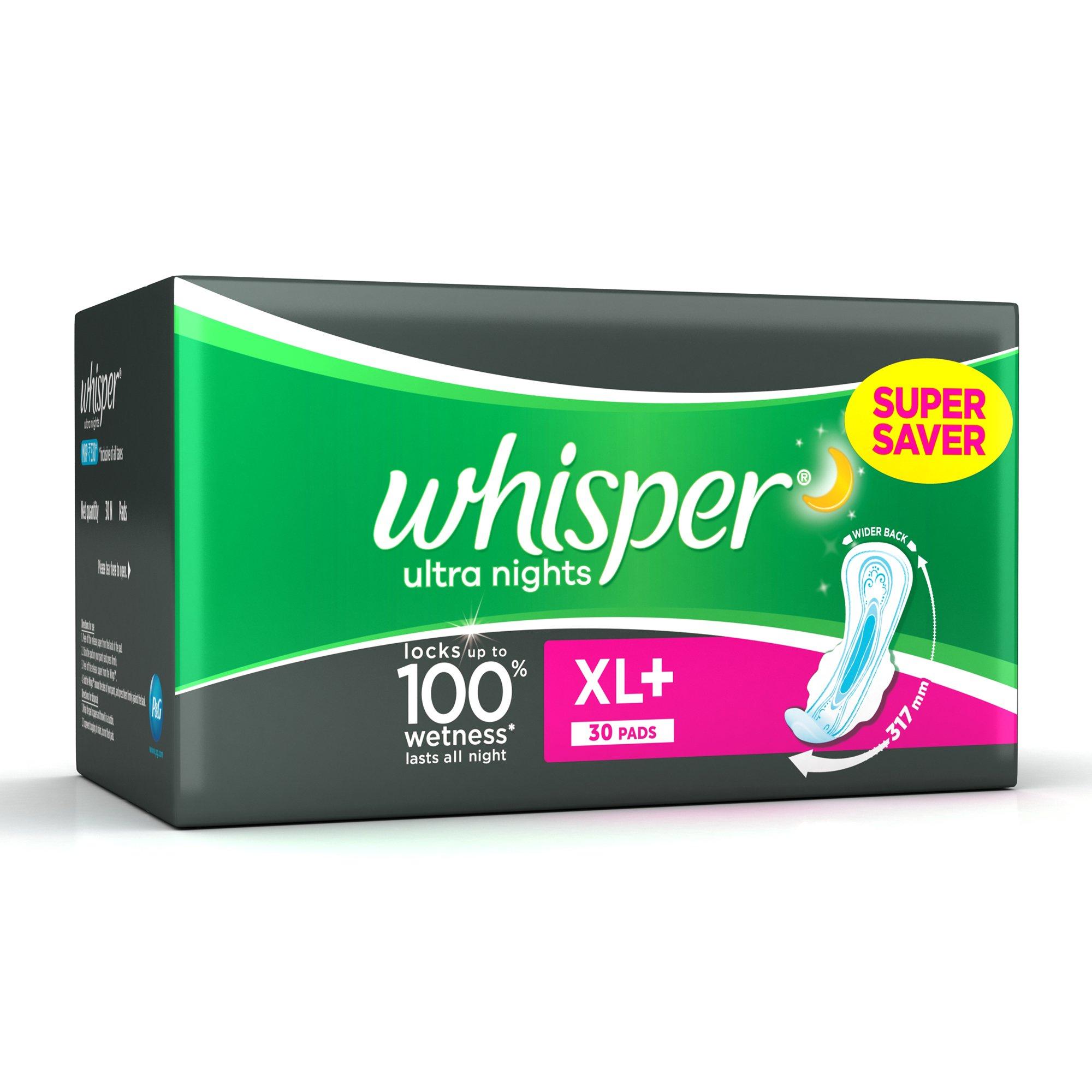 Whisper Whisper Ultra Overnight Sanitary Pads - 30 Count (XL Plus Wings)