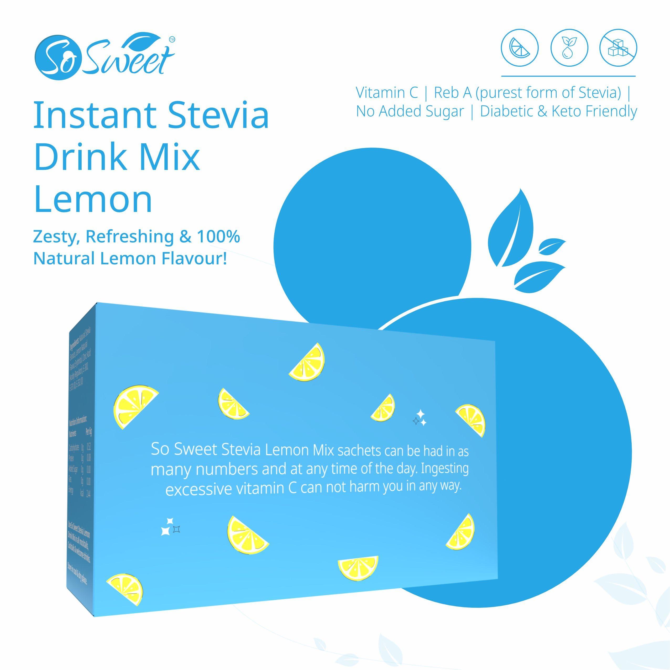So sweet So Sweet Stevia Lemon Instant Drink Mix Sugar Free | Zero Calories| Enrich with Vitamin C | 12 Sachets
